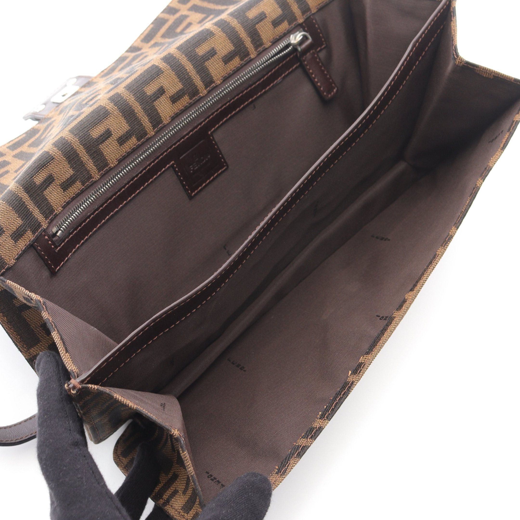 Fendi Fendi Mamma Bucket Zucca One Shoulder Bag Canvas Leather Brown Dark Size ONE SIZE - 3 Thumbnail