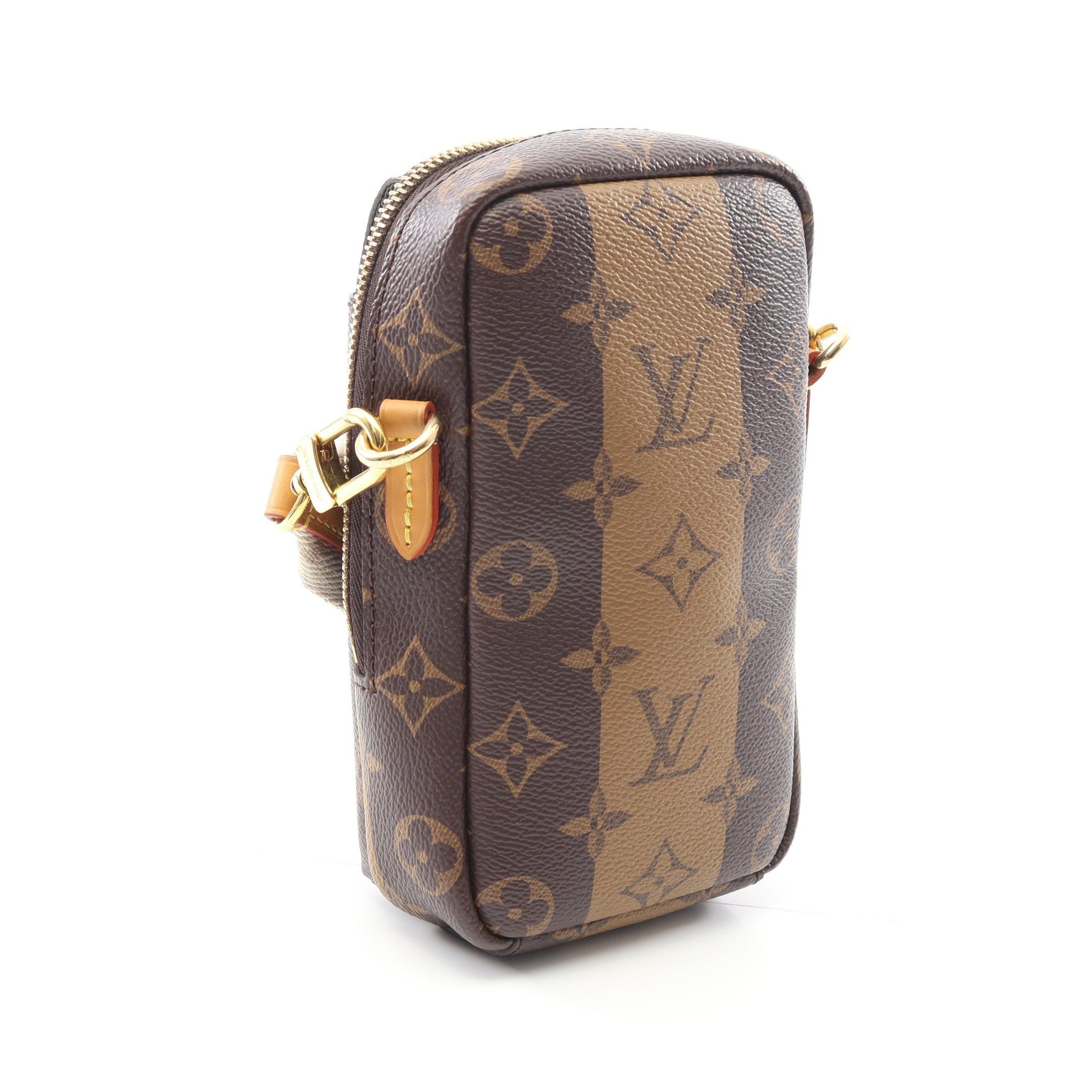 Louis Vuitton Louis Vuitton Louis Vuitton * Nigo Double Phone Pouch Monogram Stripe Shoulder Bag Leather Brown Size ONE SIZE - 2 Thumbnail