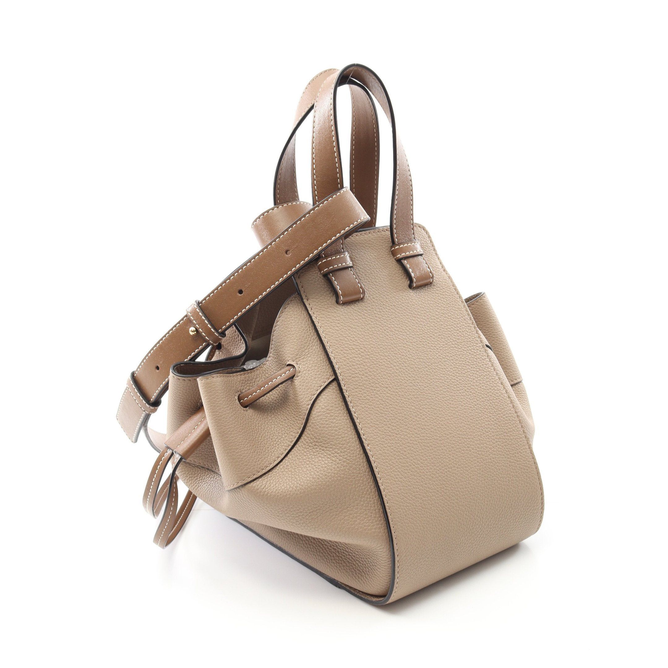 Loewe Loewe Hammock Drawstring Bag Small Handbag Leather Gray Beige Brown Size ONE SIZE - 2 Thumbnail
