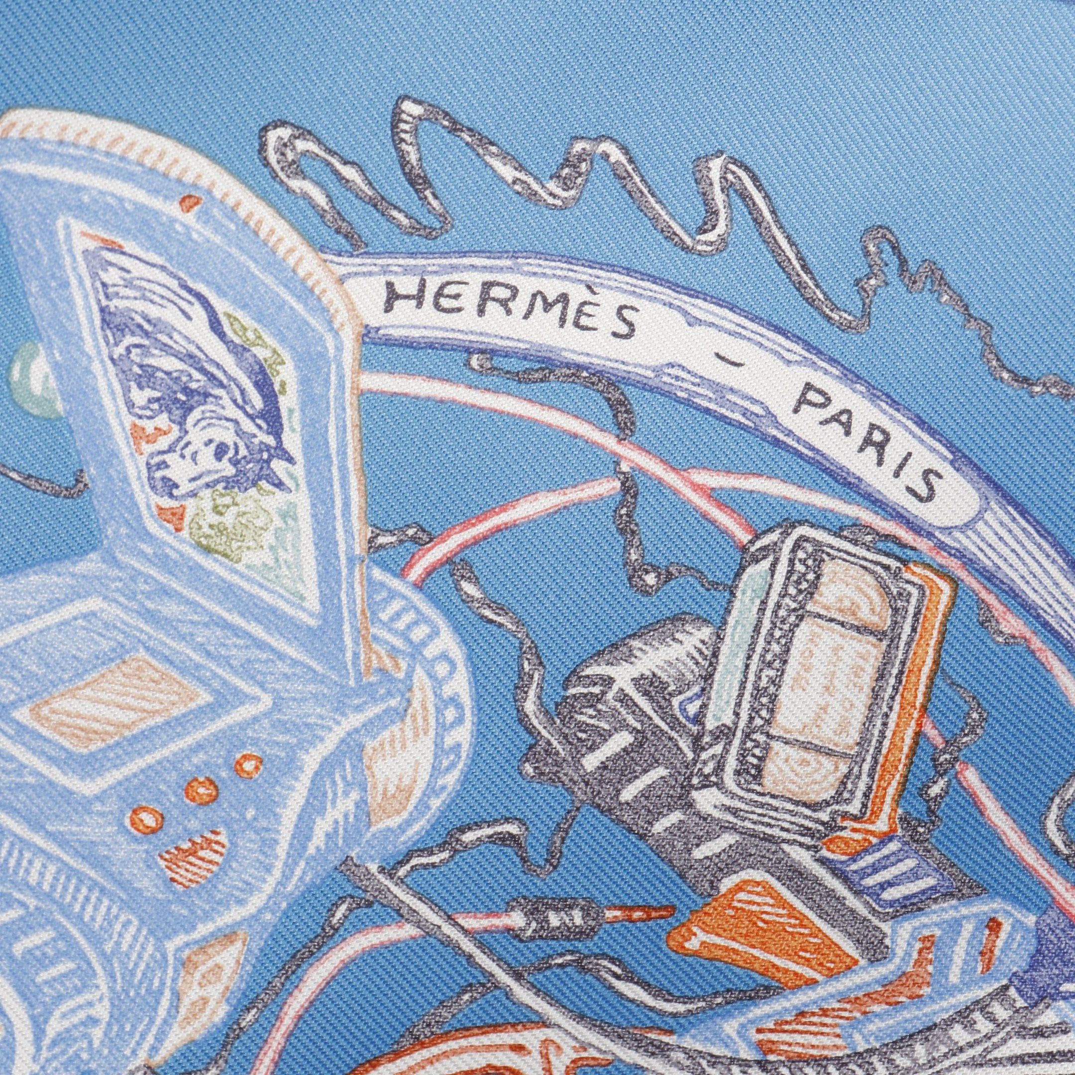Hermes Hermes Carres 90 Chevaloscope Scarf Silk White Light Blue Multicolor Size ONE SIZE - 4 Thumbnail