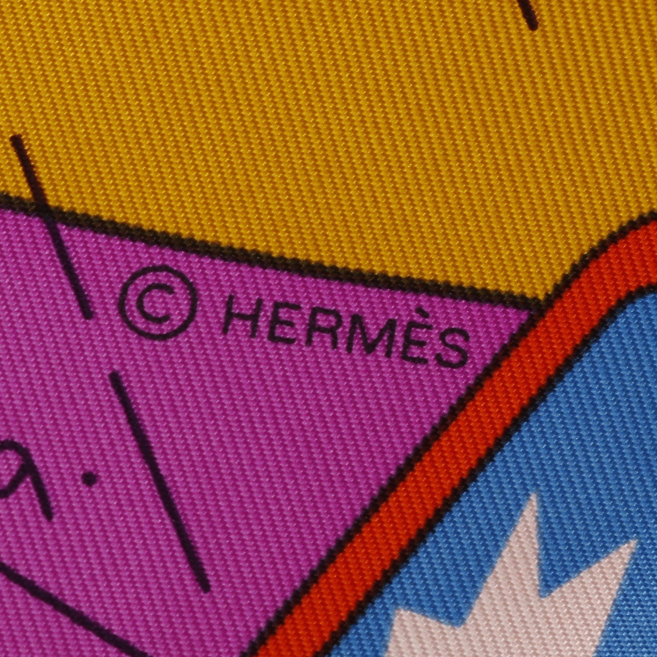 Hermes Hermes Carres 90 Tea For Two Scarf Silk White Light Blue Multicolor Size ONE SIZE - 2 Thumbnail