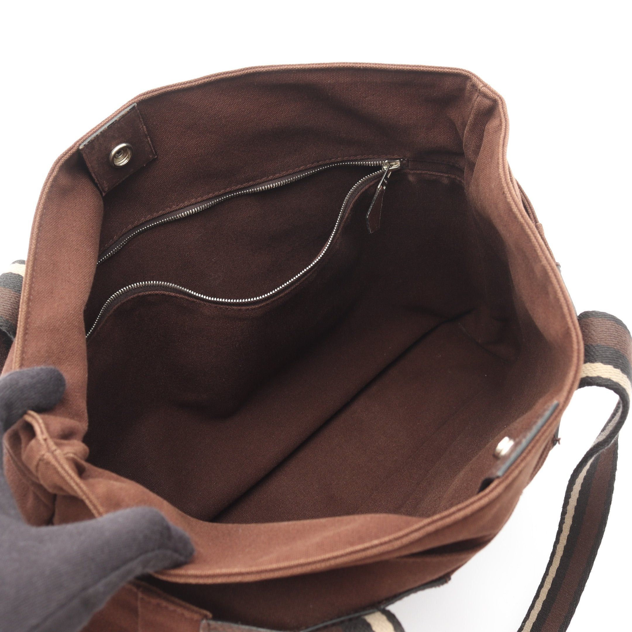 Hermes Hermes Troca Horizontal Mm Handbag Tote Bag Canvas Leather Dark Brown Silver Hardware Size ONE SIZE - 3 Thumbnail