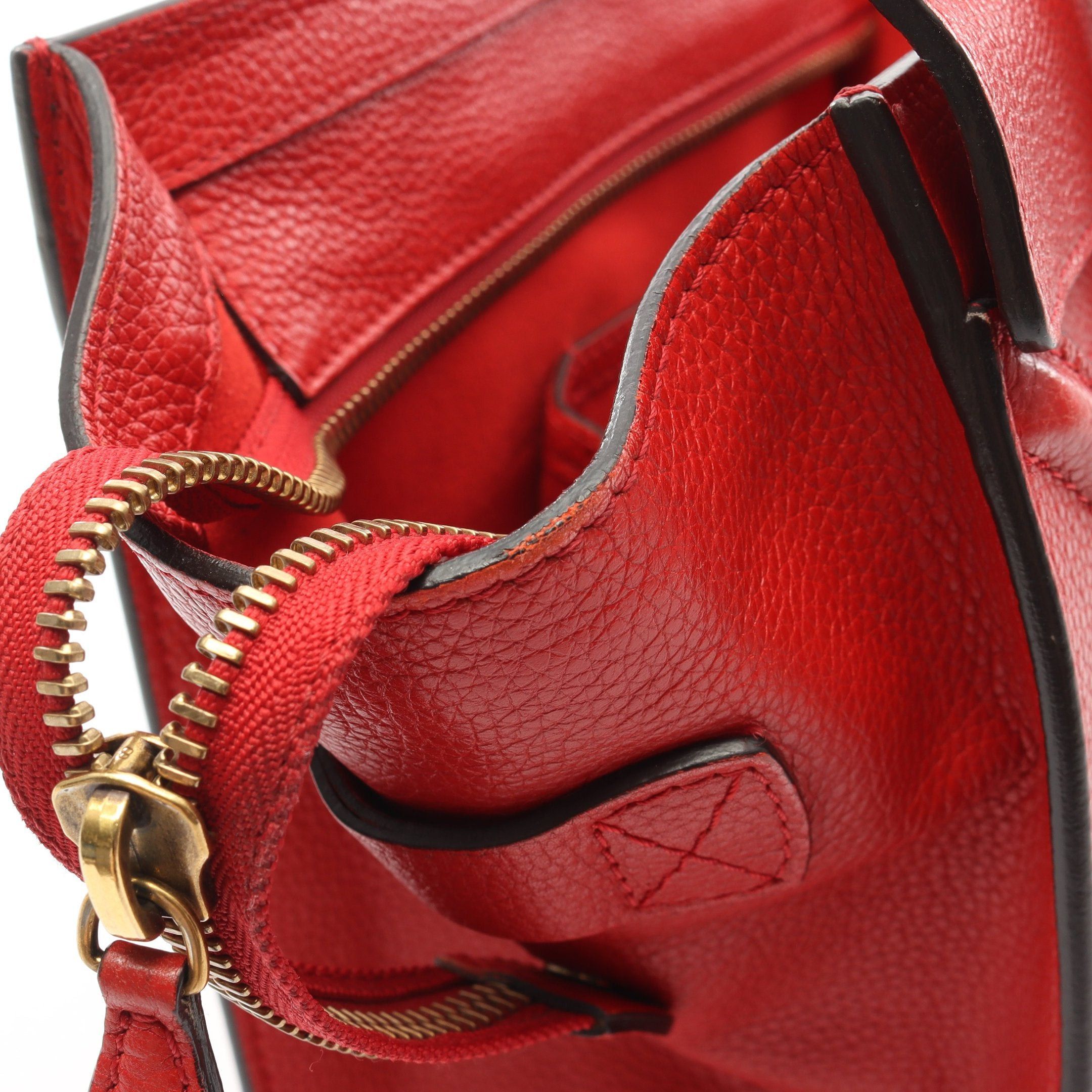 Celine Celine Luggage Micro Shopper Handbag Tote Bag Leather Red Size ONE SIZE - 8 Thumbnail