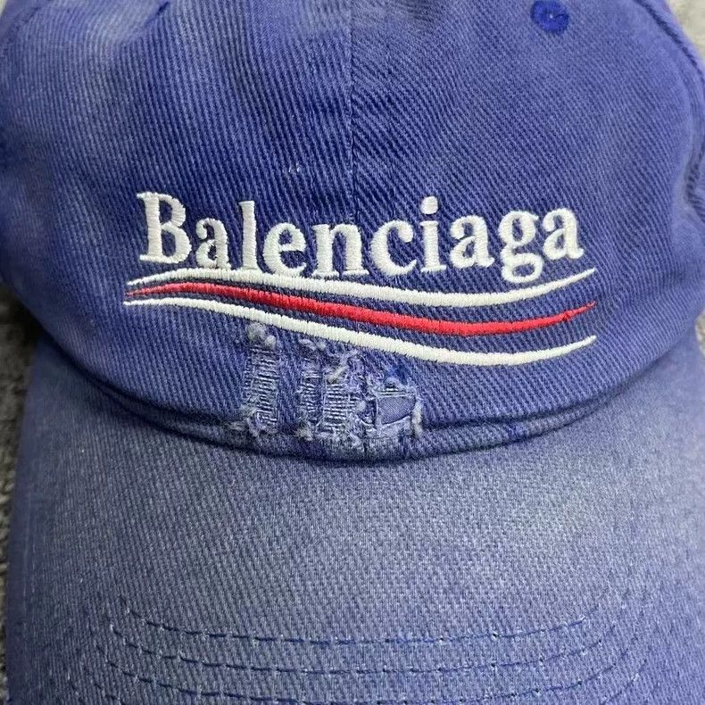 Balenciaga Balenciaga Blue Distressed Logo Baseball Cap Size ONE SIZE - 2 Thumbnail