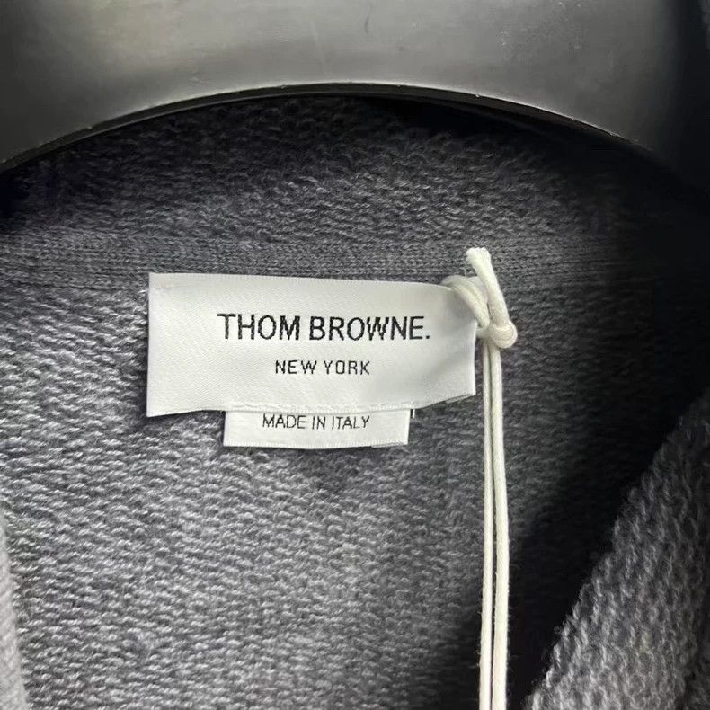 Thom Browne Gray Classic Striped Pocket Hoodie by Thom Browne Size US M / EU 48-50 / 2 - 2 Thumbnail