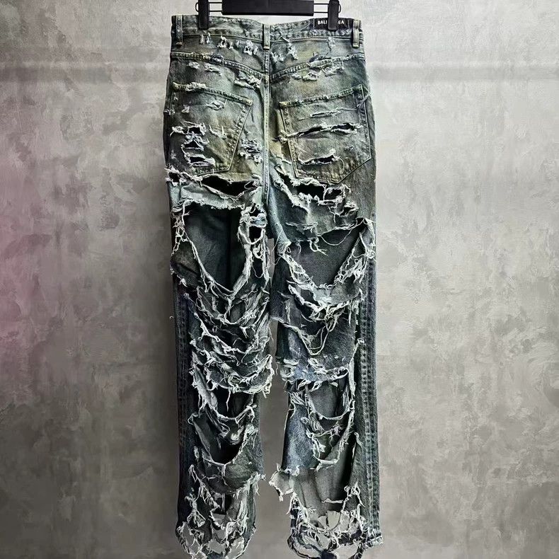 Balenciaga Balenciaga Blue Distressed Denim Pants Size US 26 / EU 42 - 8 Thumbnail
