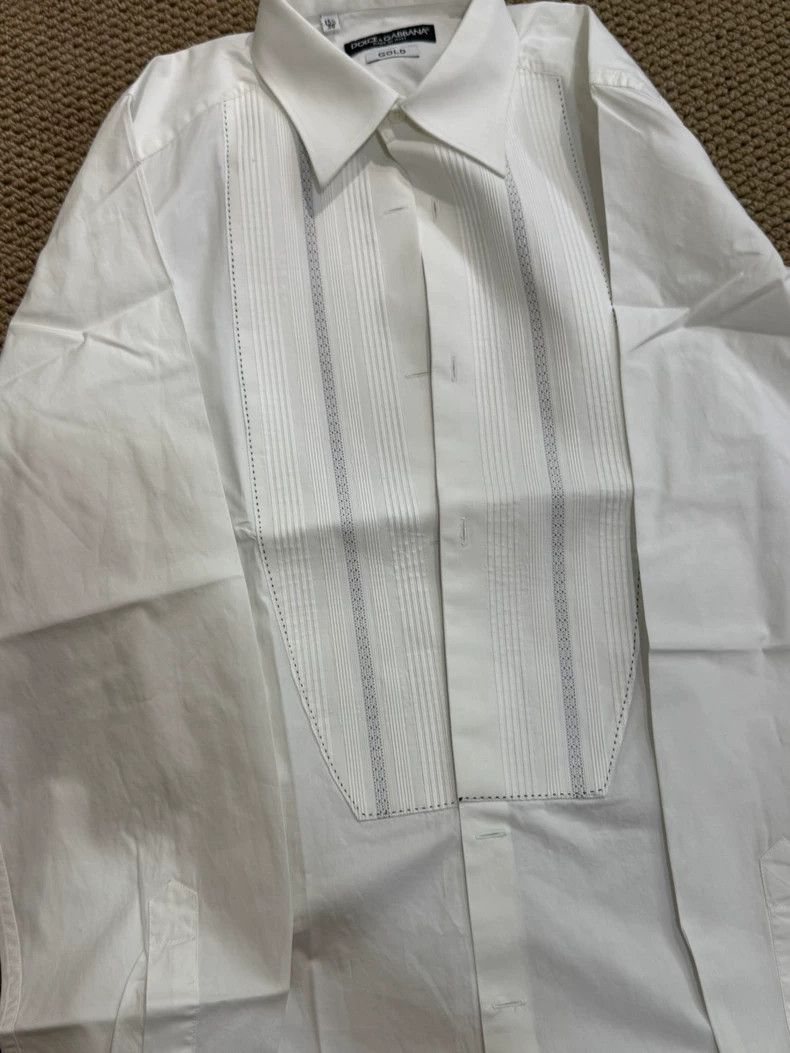 Dolce & Gabbana D&G Men's White Dress Shirt with Pleats Size US M / EU 48-50 / 2 - 3 Thumbnail