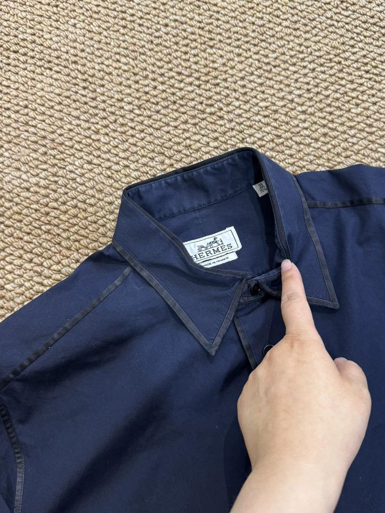 Hermes Hermes Long Sleeve Blue Shirt with Black Trim Size US M / EU 48-50 / 2 - 3 Thumbnail