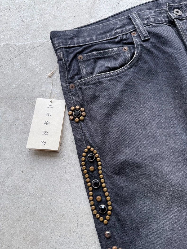 Kapital Black Wash Straight Leg Jeans with Gems