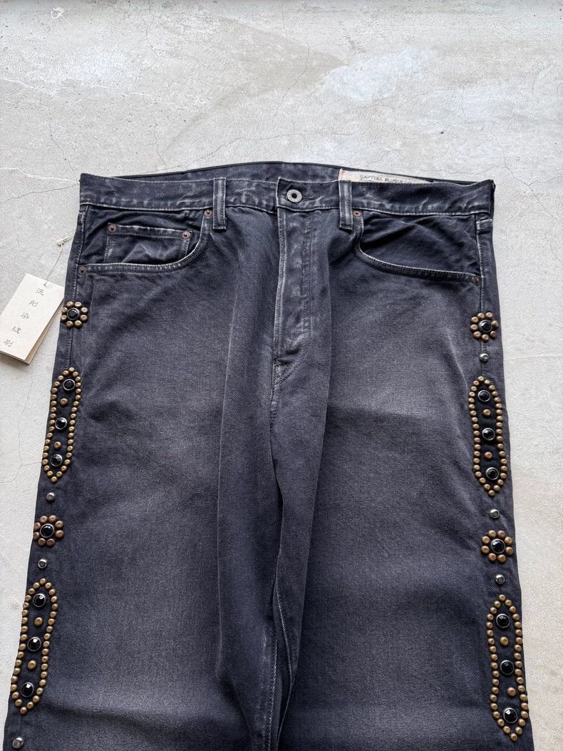 Kapital Black Wash Straight Leg Jeans with Gems
