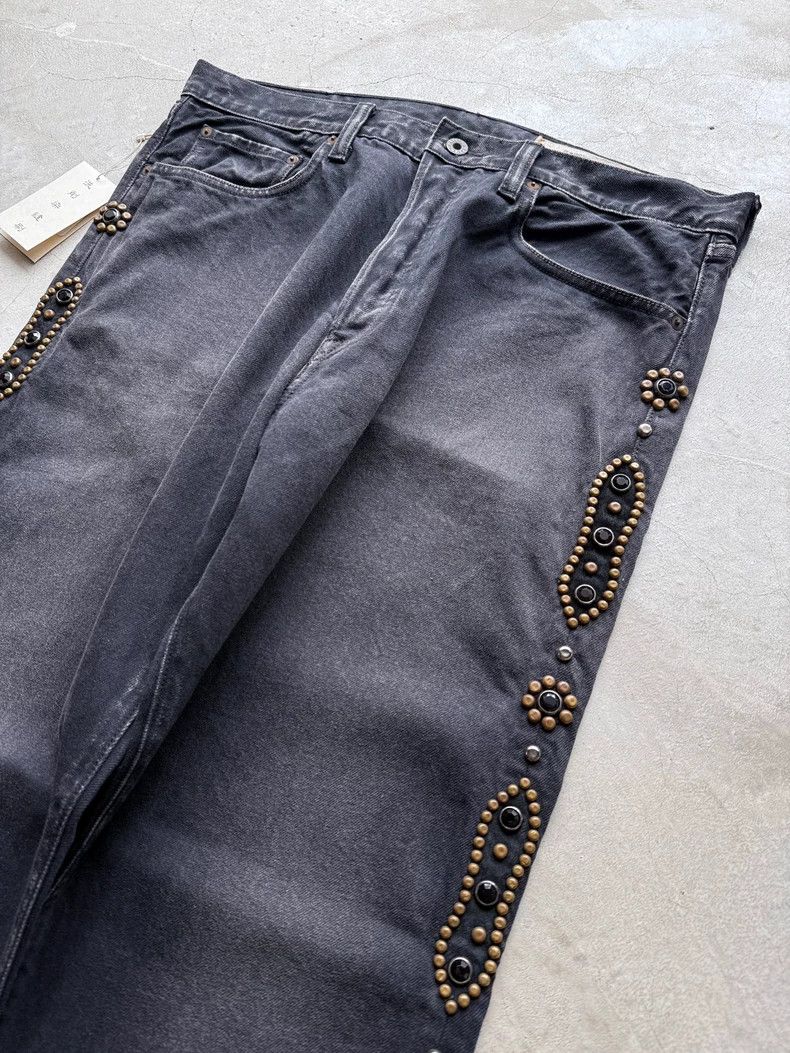 Kapital Black Wash Straight Leg Jeans with Gems
