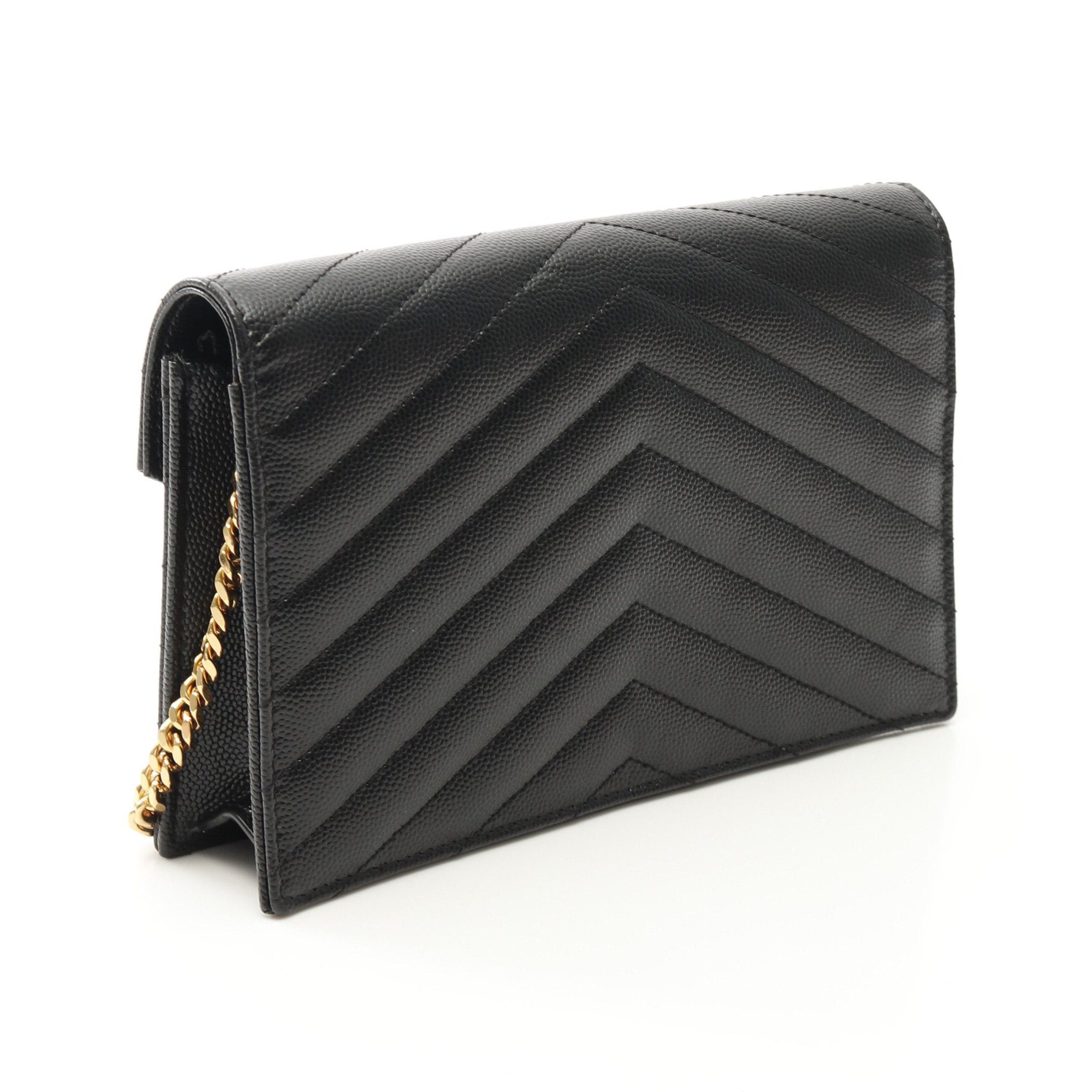 Yves Saint Laurent Yves Saint Laurent Monogram Envelope Chain Wallet Leather Black Size ONE SIZE - 2 Thumbnail
