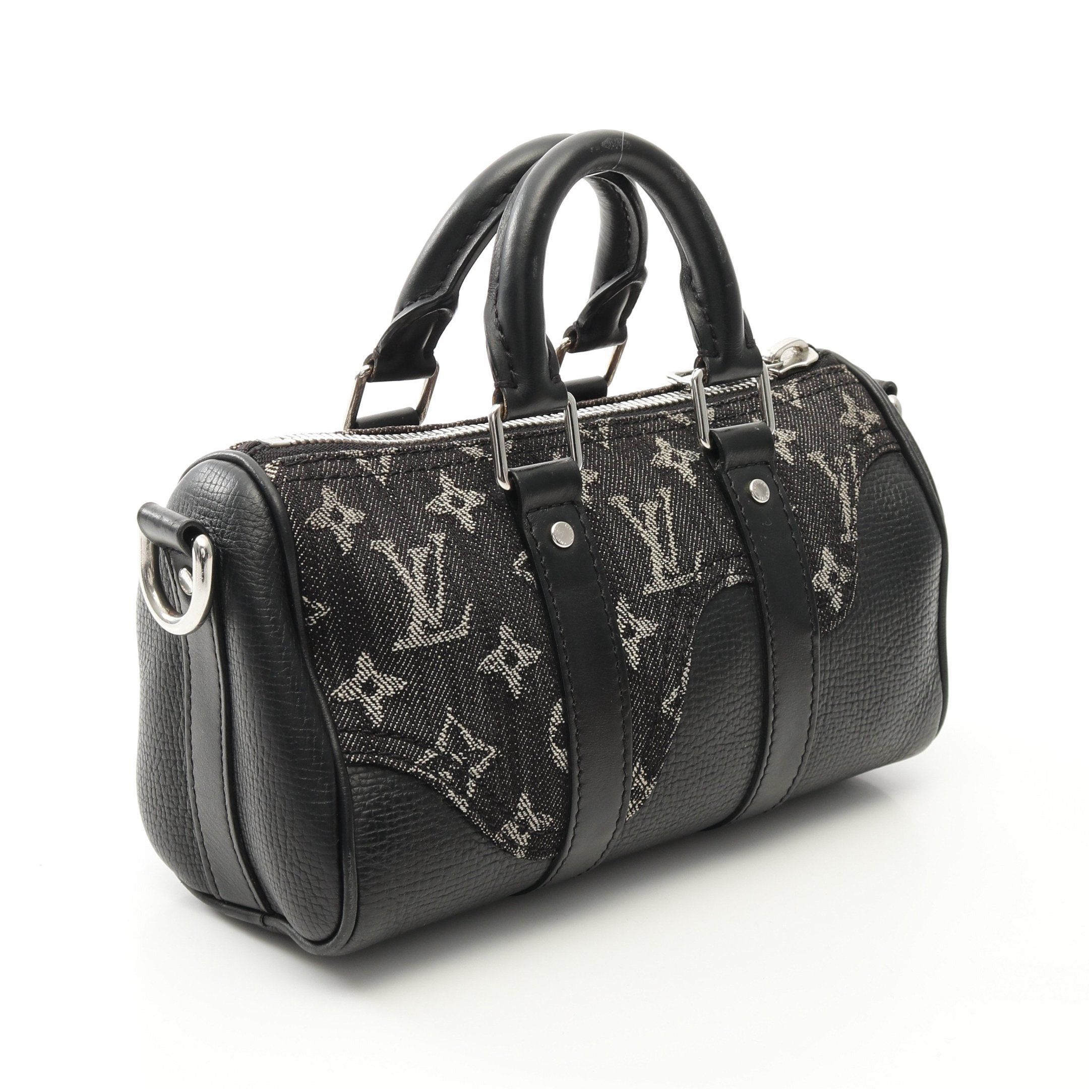 Louis Vuitton Louis Vuitton Louis Vuitton * Nigo Keepall Xs Monogram Denim Noir Handbag Mini Boston Bag Canvas Leather Black Size ONE SIZE - 2 Thumbnail