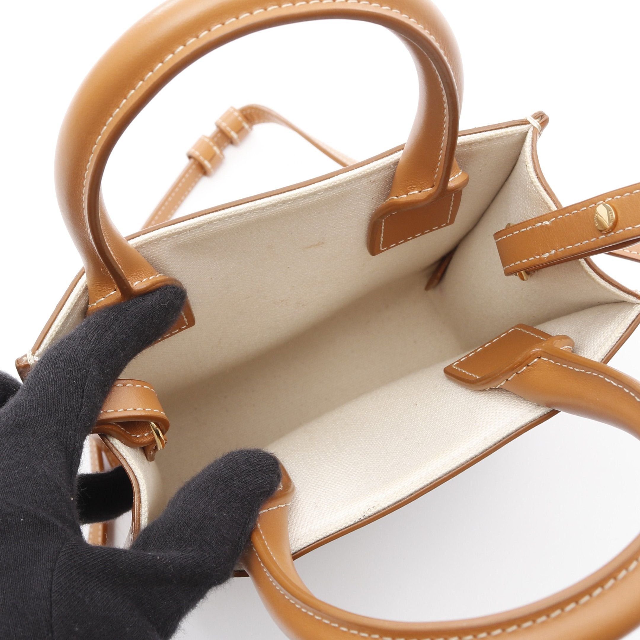 Celine Mini Vertical Cabas Handbag Canvas Leather Ivory Light Brown