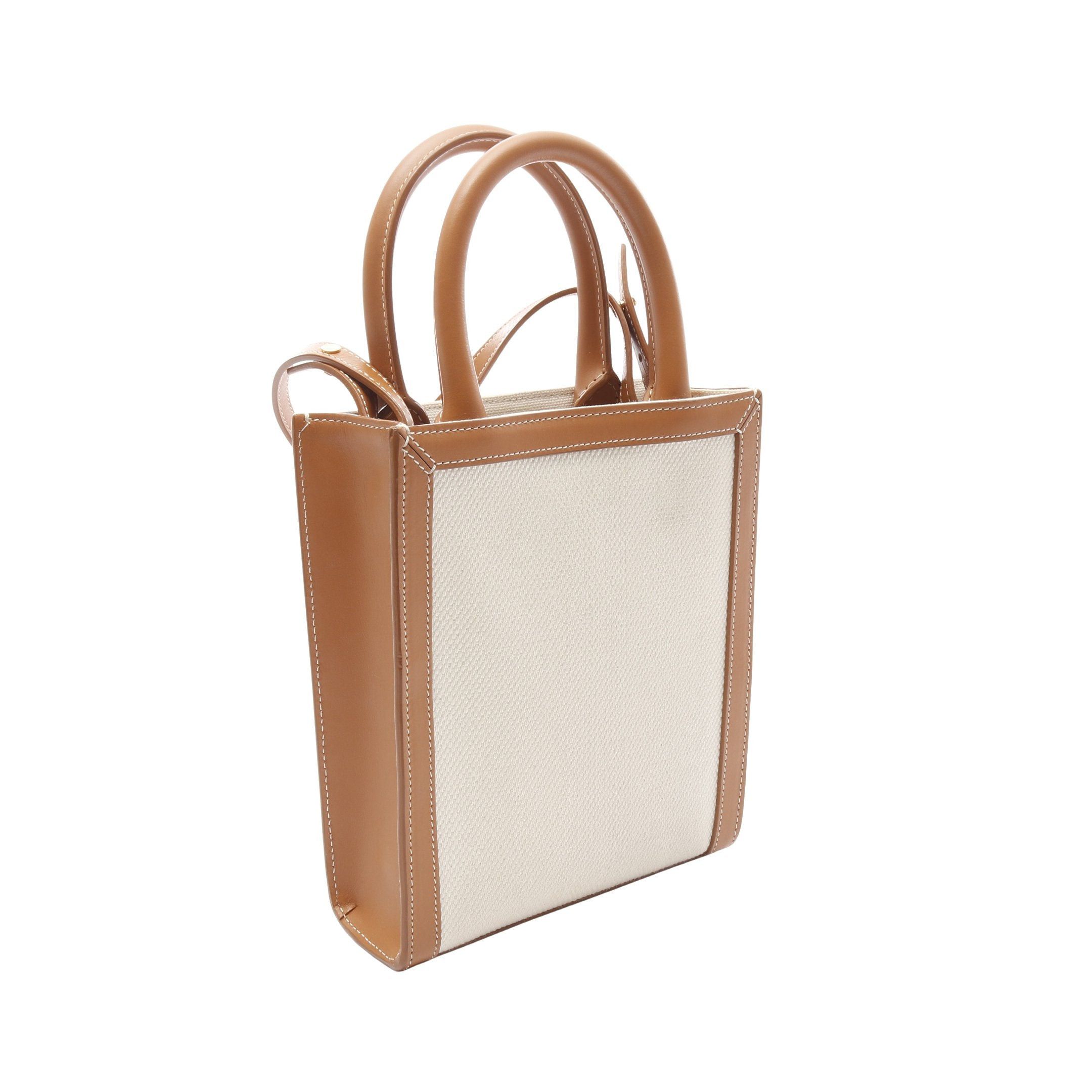 Celine Mini Vertical Cabas Handbag Canvas Leather Ivory Light Brown