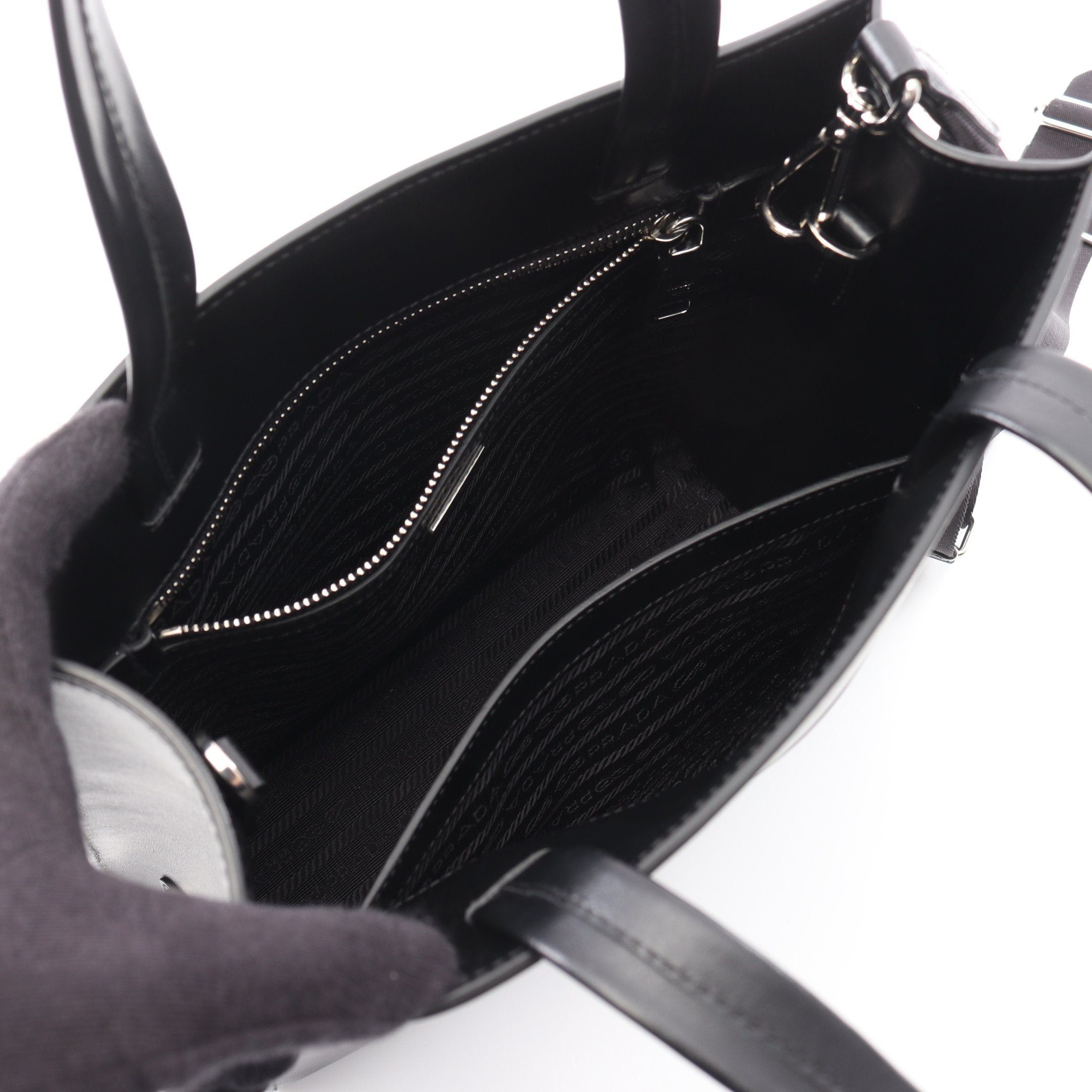 Prada Prada Soft Calf Triangle Logo Handbag Tote Bag Leather Black Size ONE SIZE - 3 Thumbnail