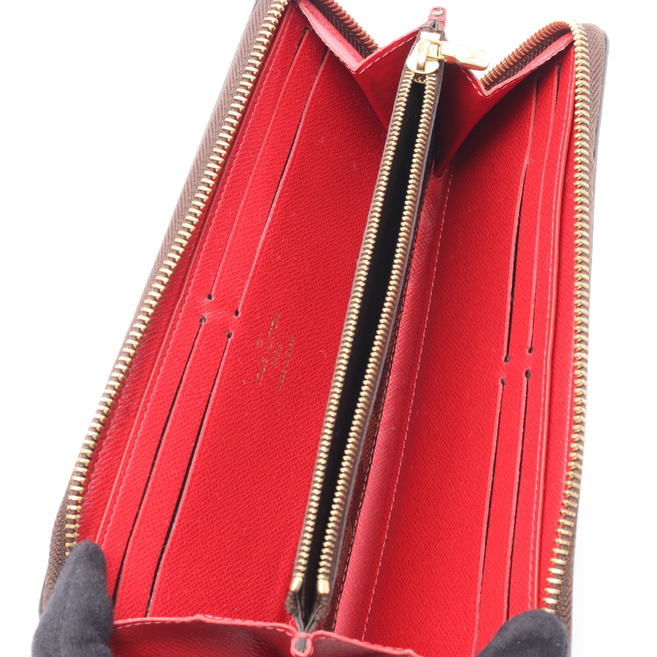 Louis Vuitton Louis Vuitton Portefeuil Clemence Damier Ebene Cerise Round Zipper Long Wallet Leather Brown Red Size ONE SIZE - 3 Thumbnail