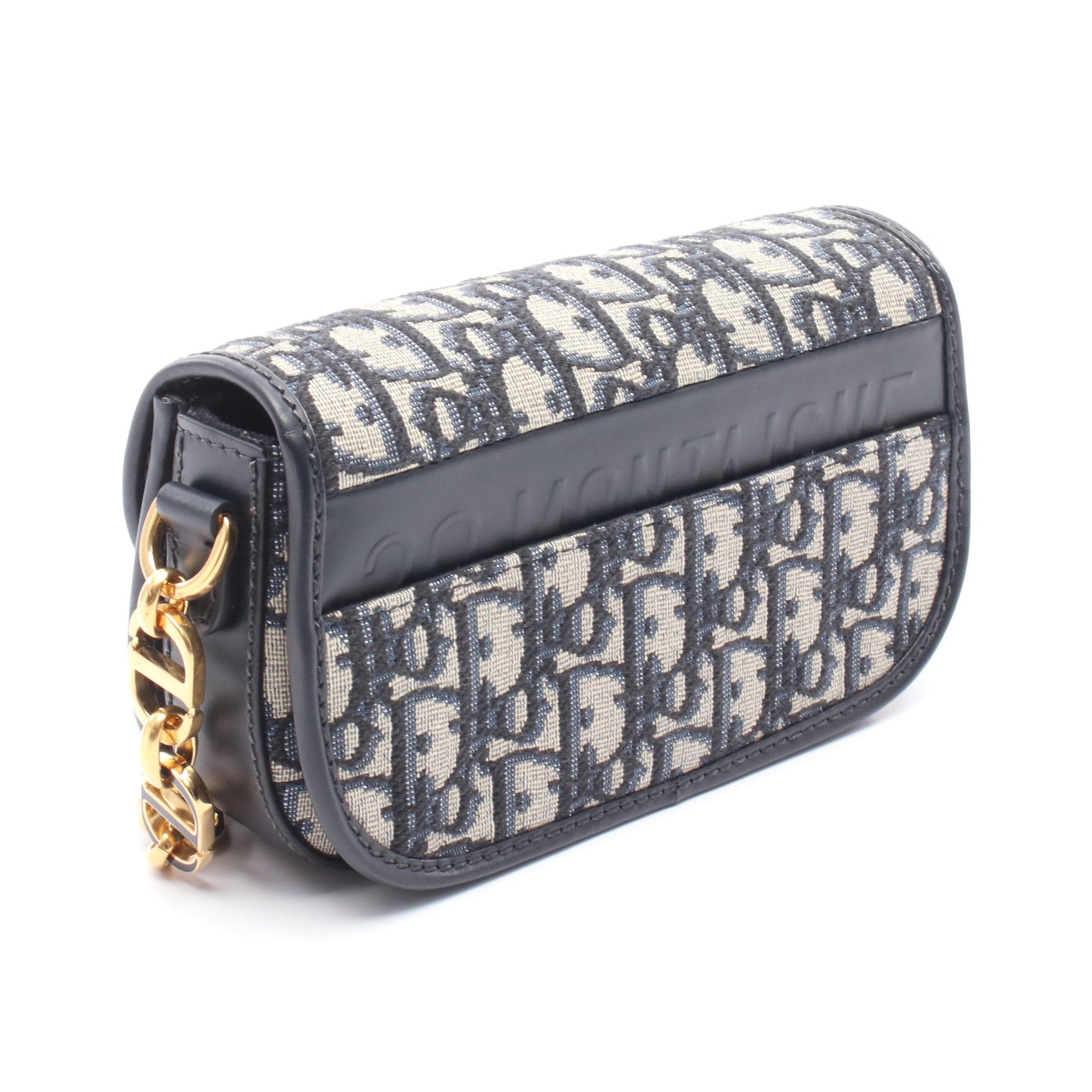 Dior Dior Miss Caro Karo Small Oblique Chain Shoulder Bag Canvas Leather Navy Gray Size ONE SIZE - 2 Thumbnail