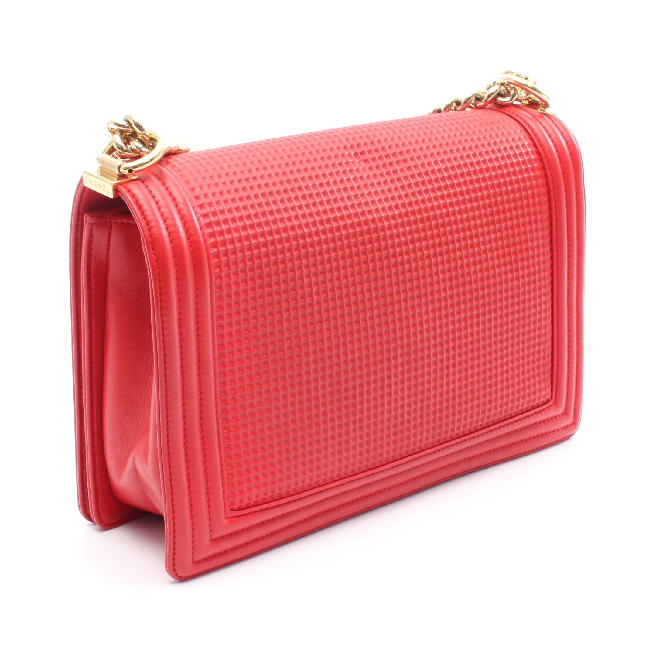 Chanel Chanel Boy Chanel Large Matelasse Chain Shoulder Bag Leather Red Gold Hardware Size ONE SIZE - 2 Thumbnail