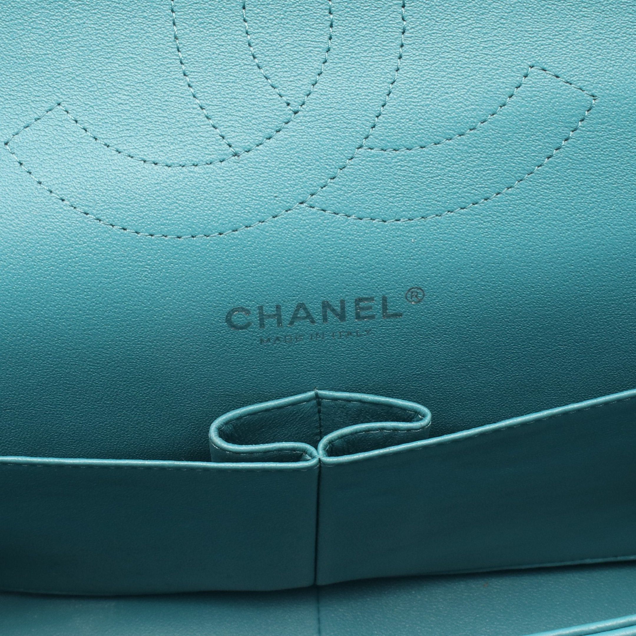 Chanel Chanel Decamatlassé 30 Classic Large Double Flap Chain Shoulder Bag Leather Turquoise Blue Silver Hardware Size ONE SIZE - 4 Thumbnail