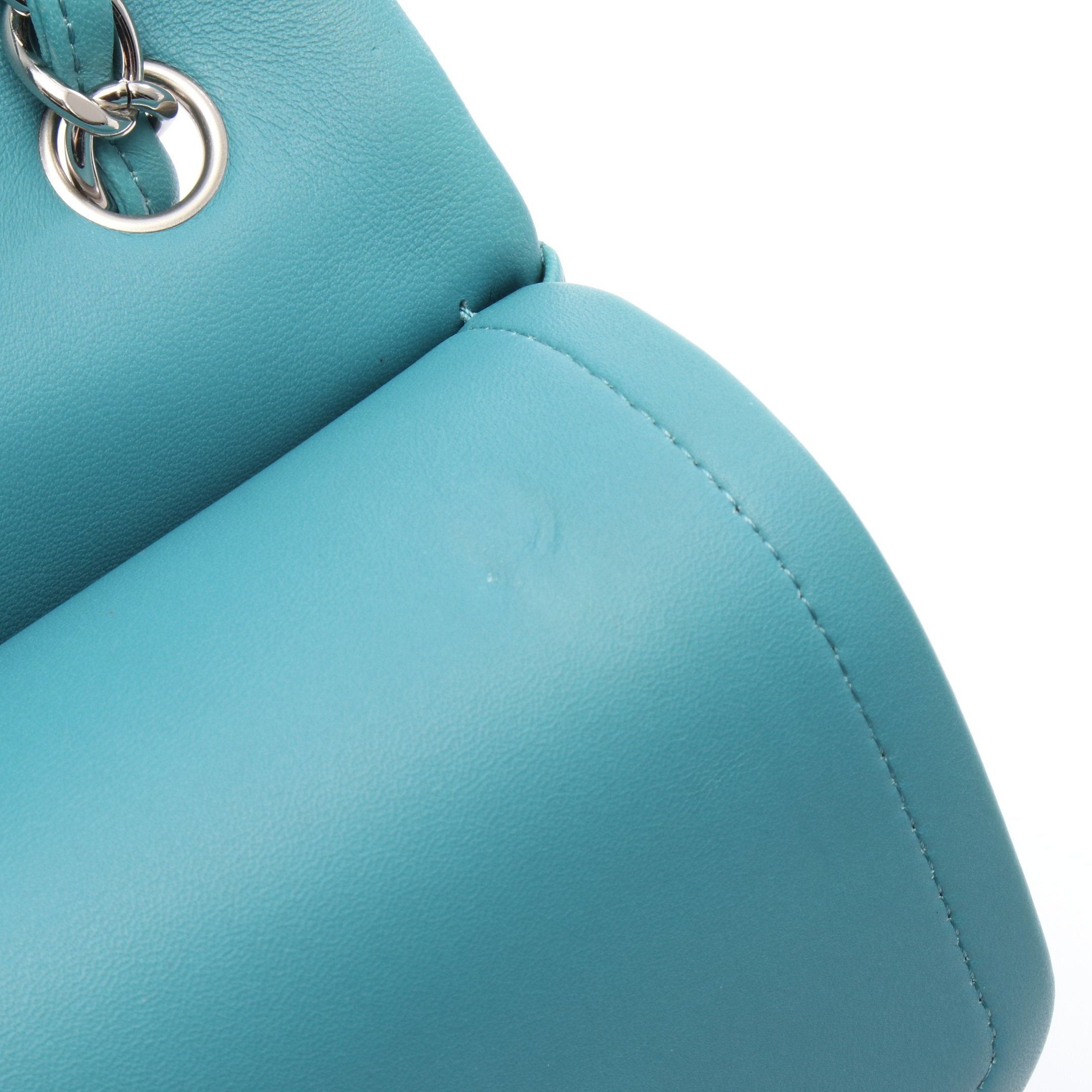 Chanel Chanel Decamatlassé 30 Classic Large Double Flap Chain Shoulder Bag Leather Turquoise Blue Silver Hardware Size ONE SIZE - 8 Thumbnail