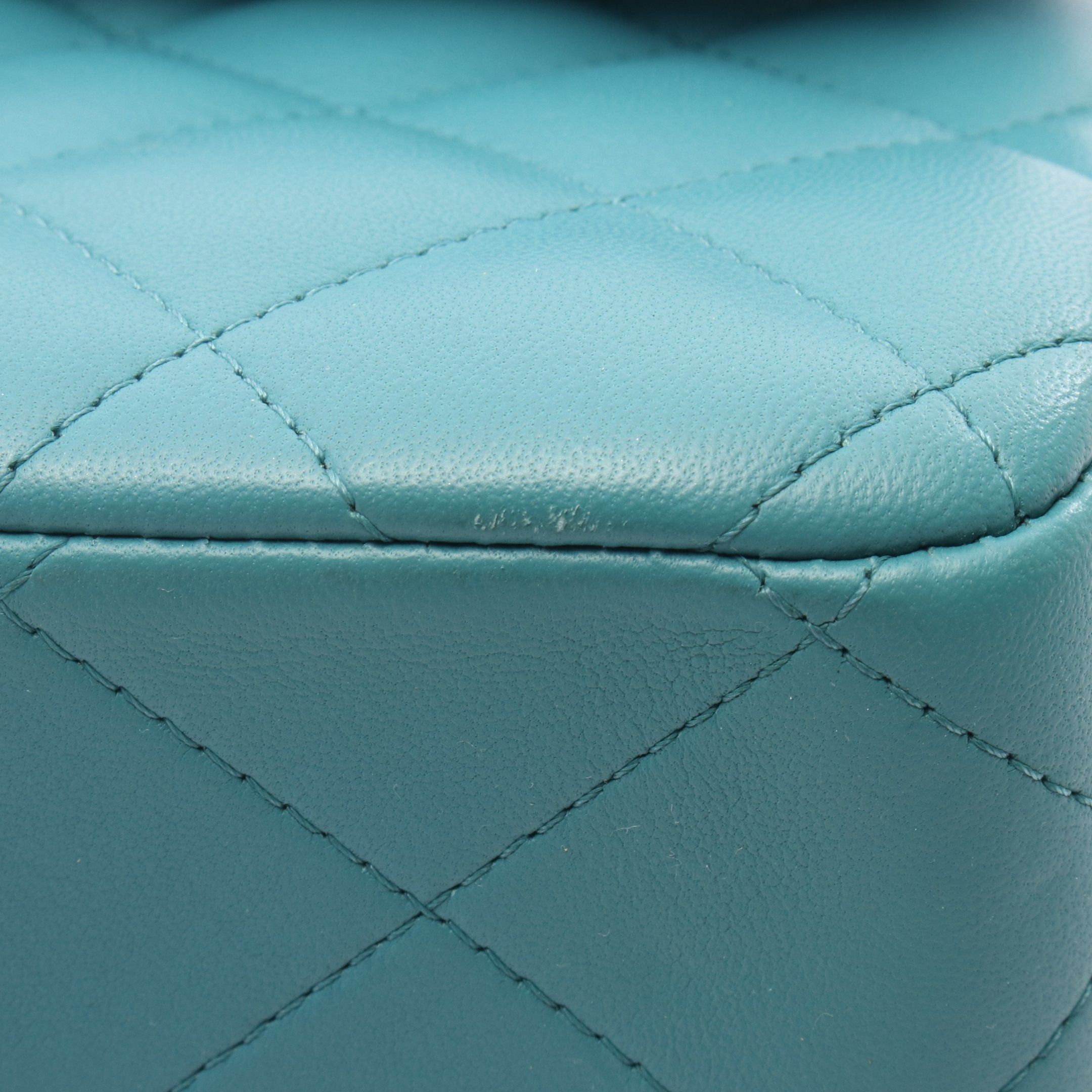 Chanel Chanel Decamatlassé 30 Classic Large Double Flap Chain Shoulder Bag Leather Turquoise Blue Silver Hardware Size ONE SIZE - 10 Thumbnail