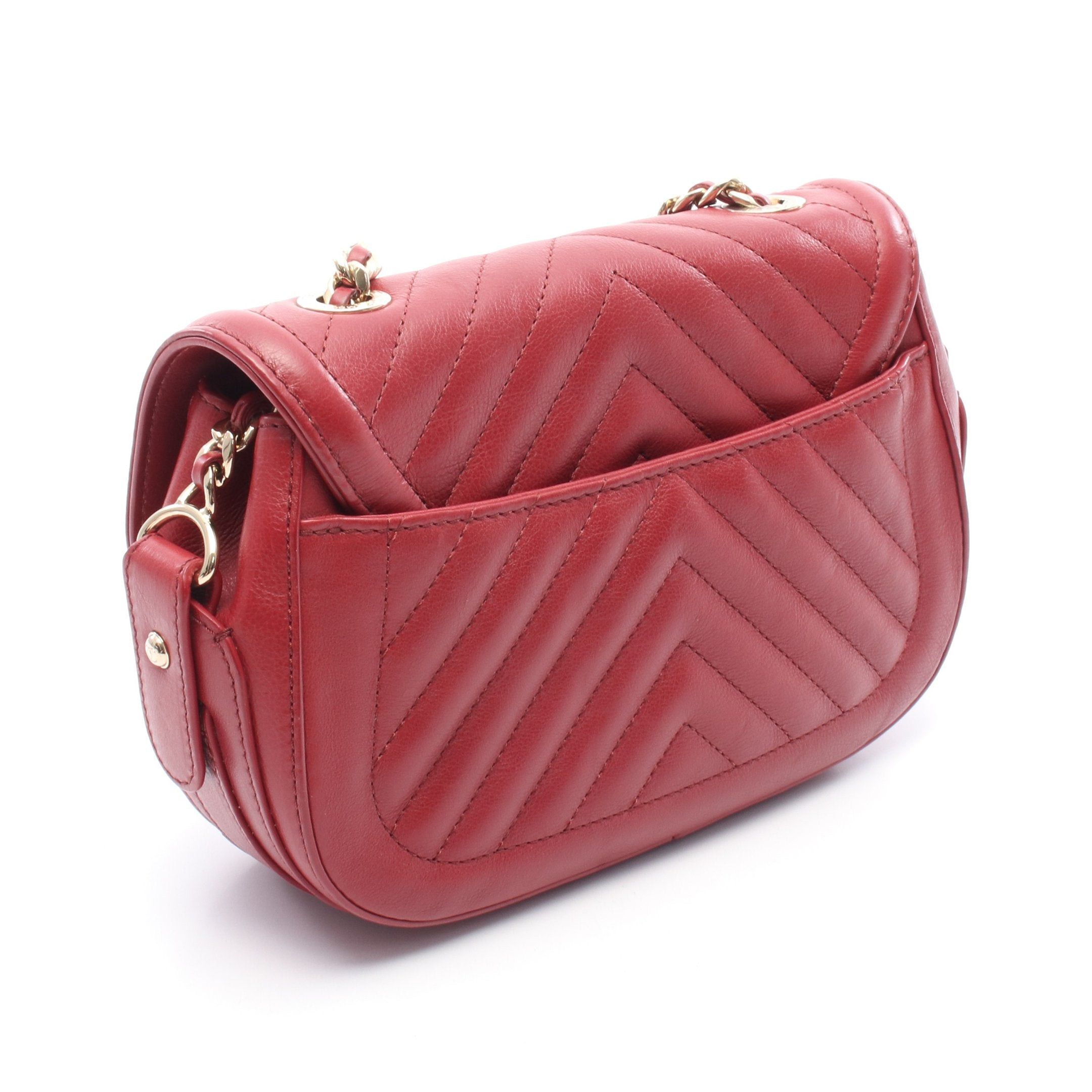 Chanel Chanel Chevron V-Stitch Chain Shoulder Bag Leather Red Gold Hardware Size ONE SIZE - 2 Thumbnail