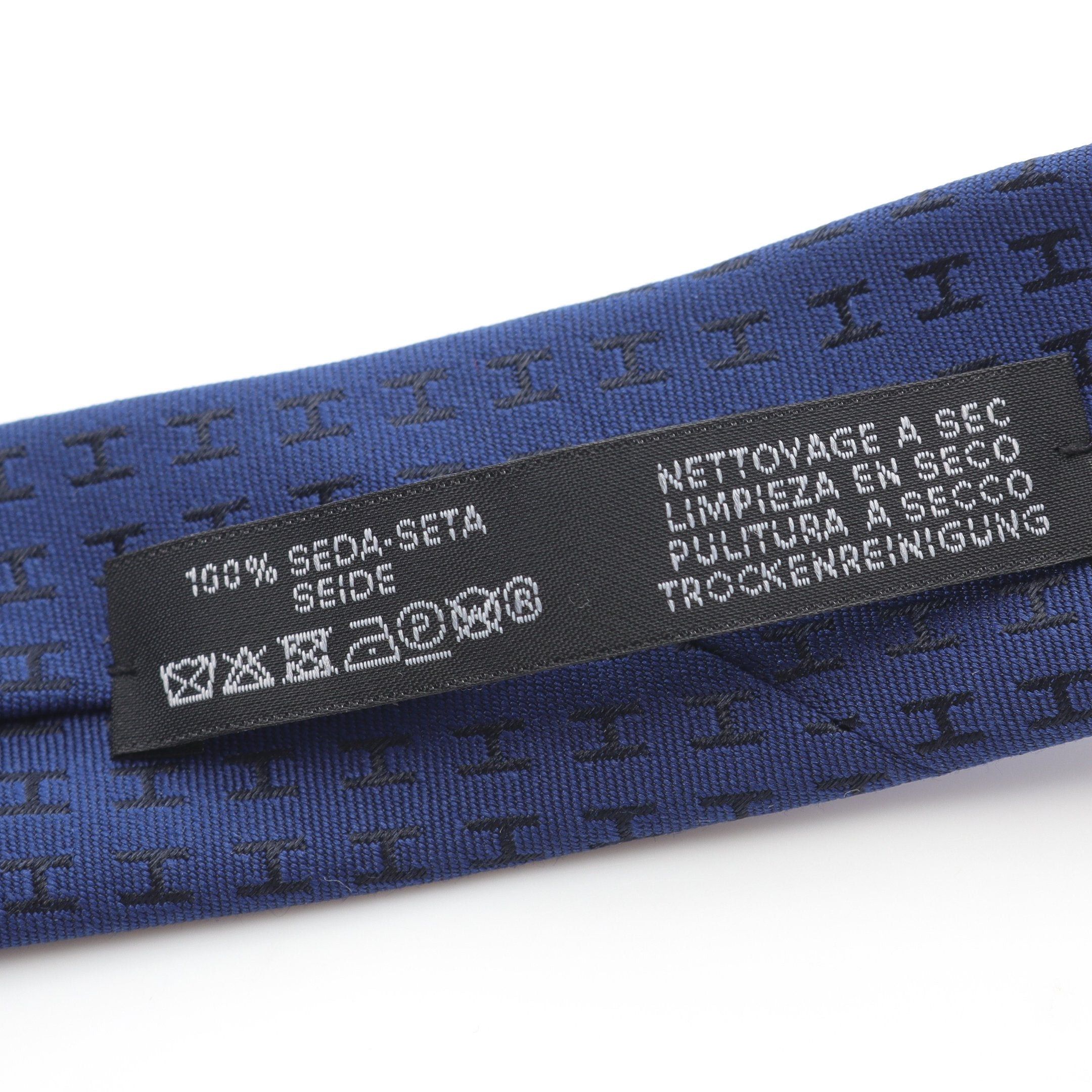 Hermes Hermes H Pattern Tie Silk Dark Blue Size ONE SIZE - 5 Thumbnail