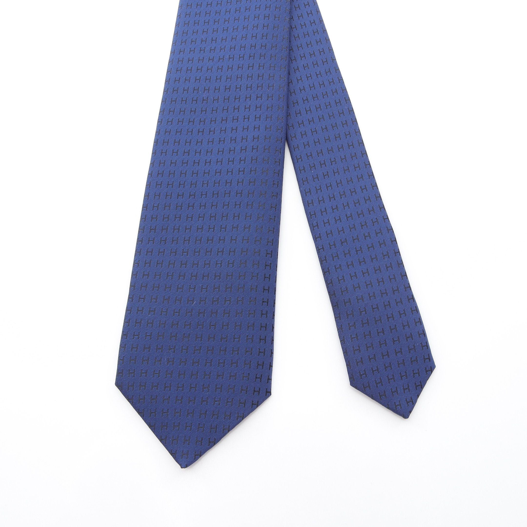 Hermes Hermes H Pattern Tie Silk Dark Blue Size ONE SIZE - 2 Thumbnail