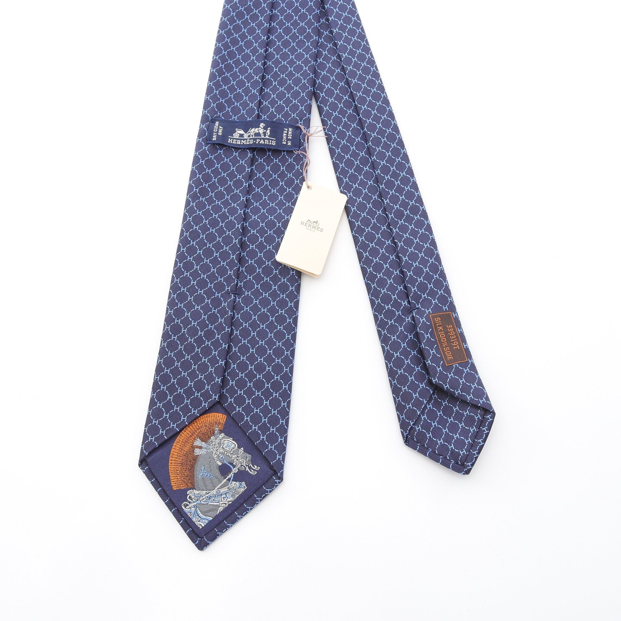 Hermes Hermes Tie Silk Navy Size ONE SIZE - 3 Thumbnail