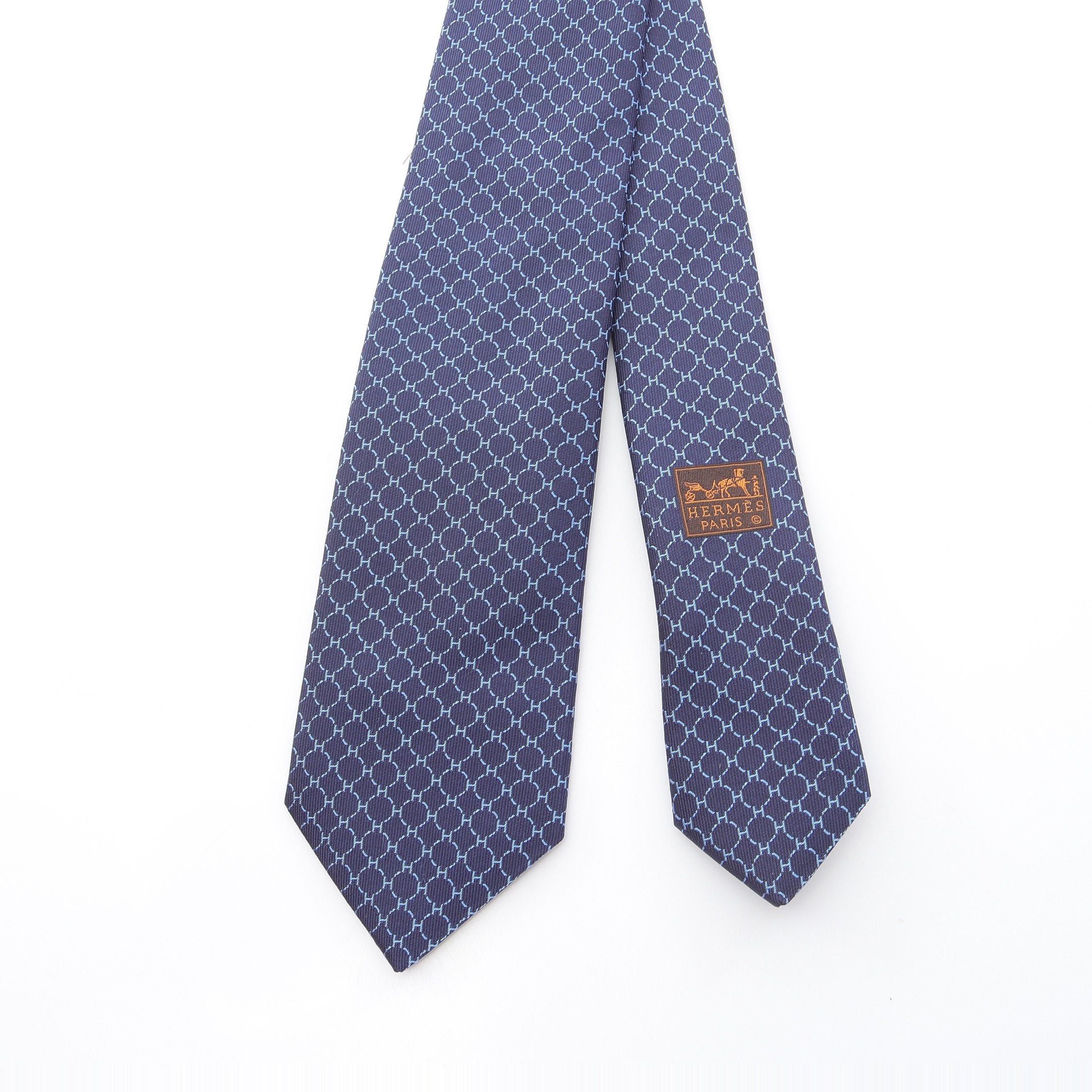 Hermes Hermes Tie Silk Navy Size ONE SIZE - 2 Thumbnail
