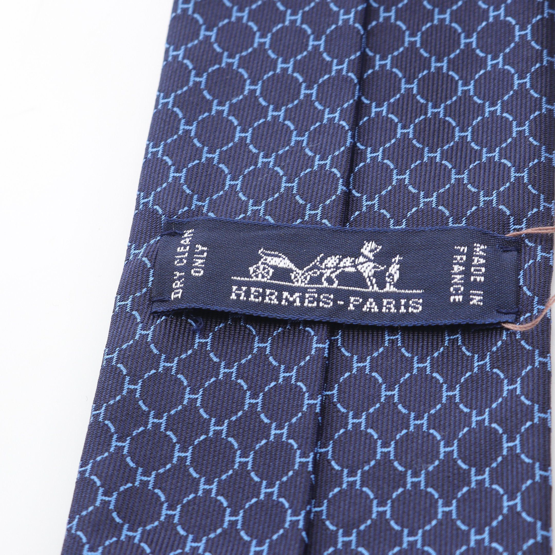 Hermes Hermes Tie Silk Navy Size ONE SIZE - 4 Thumbnail