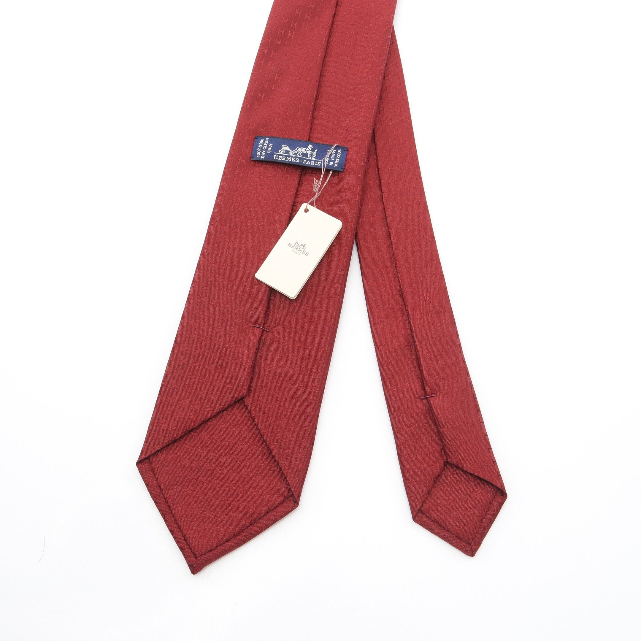 Hermes Hermes H Pattern Tie Silk Bordeaux Size ONE SIZE - 3 Thumbnail