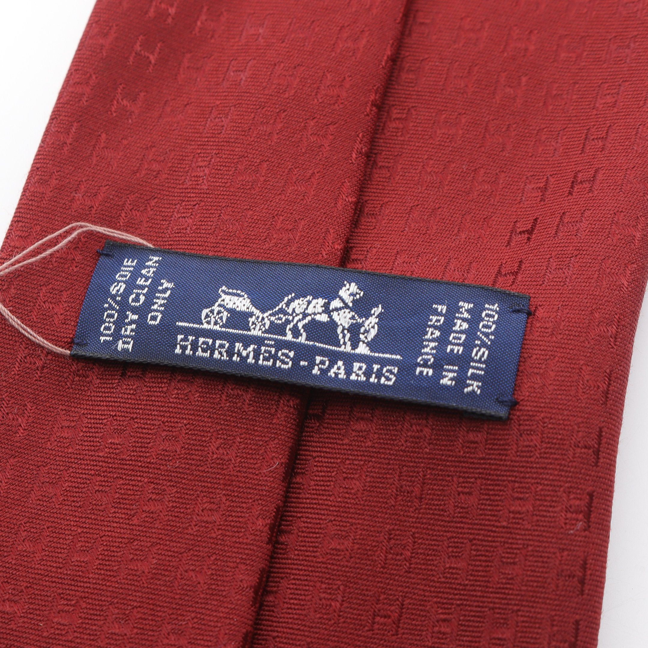 Hermes Hermes H Pattern Tie Silk Bordeaux Size ONE SIZE - 4 Thumbnail