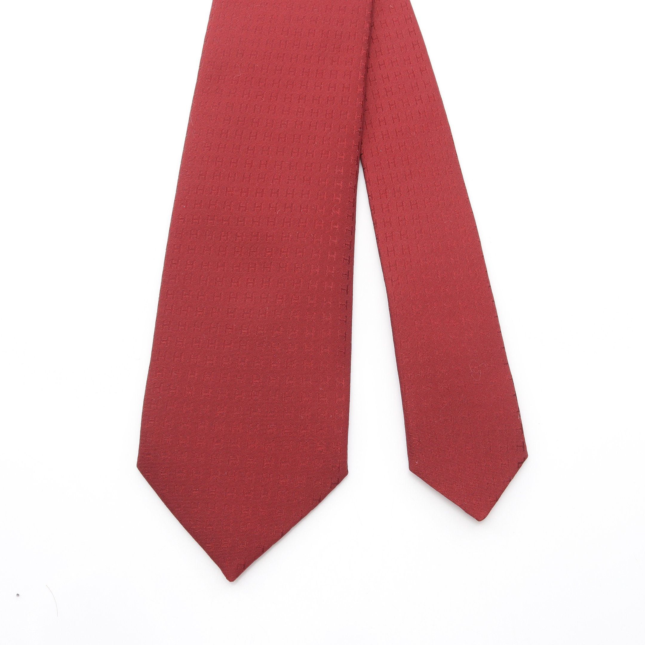 Hermes Hermes H Pattern Tie Silk Bordeaux Size ONE SIZE - 2 Thumbnail