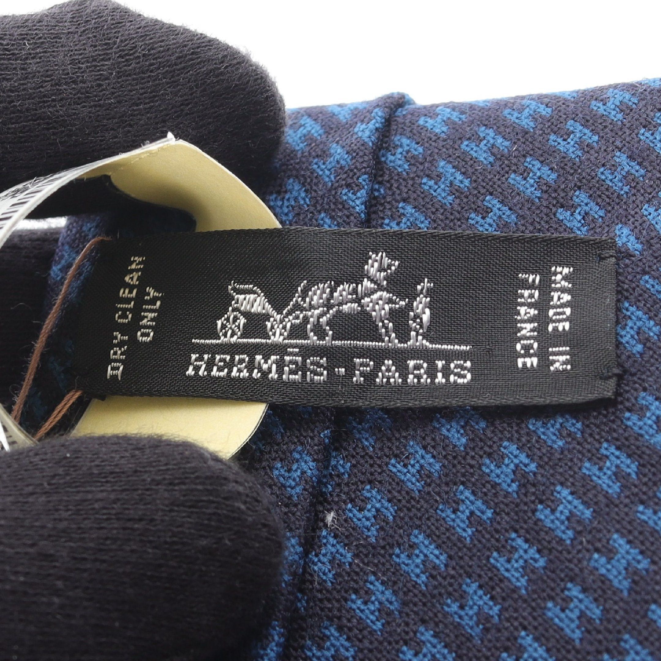 Hermes Hermes H Pattern Tie Wool Dark Navy Blue Size ONE SIZE - 4 Thumbnail