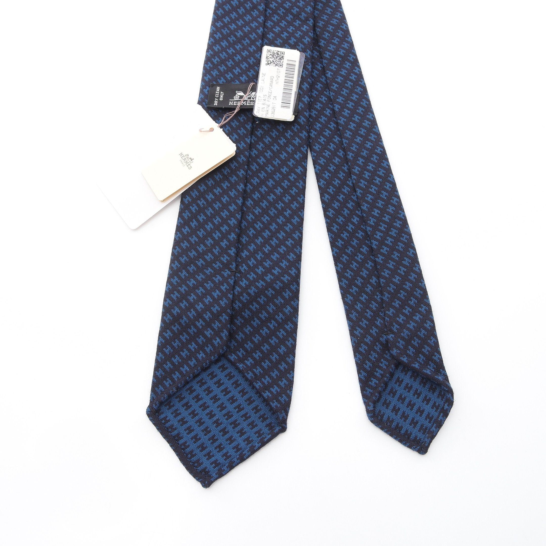 Hermes Hermes H Pattern Tie Wool Dark Navy Blue Size ONE SIZE - 3 Thumbnail