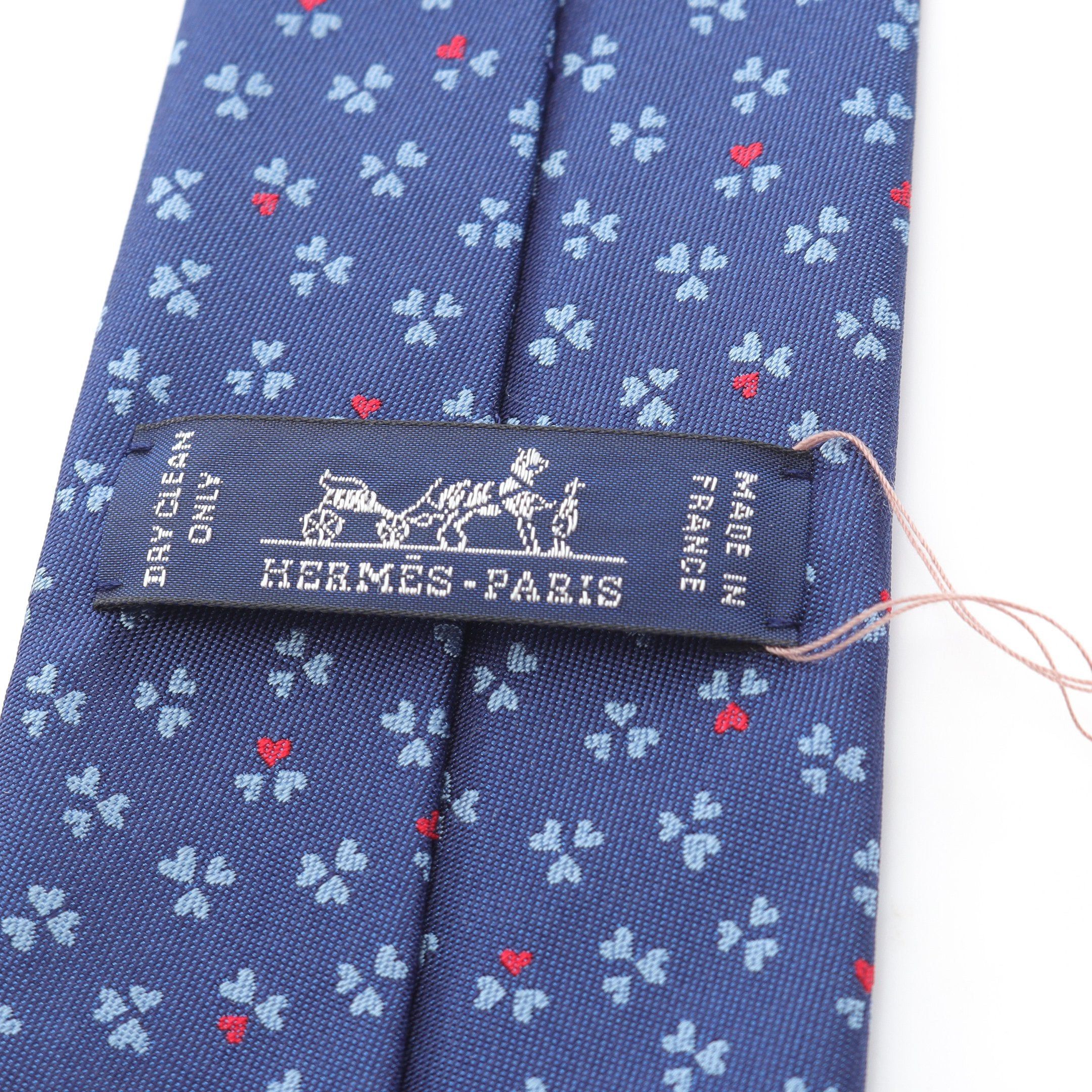 Hermes Hermes Tie Silk Dark Blue Light Red Size ONE SIZE - 4 Thumbnail