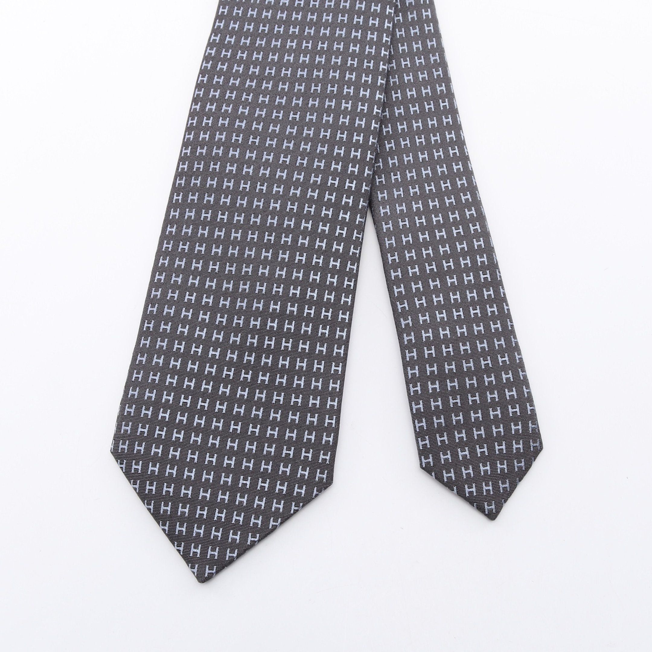 Hermes Hermes H Pattern Tie Silk Dark Gray Light Blue Size ONE SIZE - 2 Thumbnail