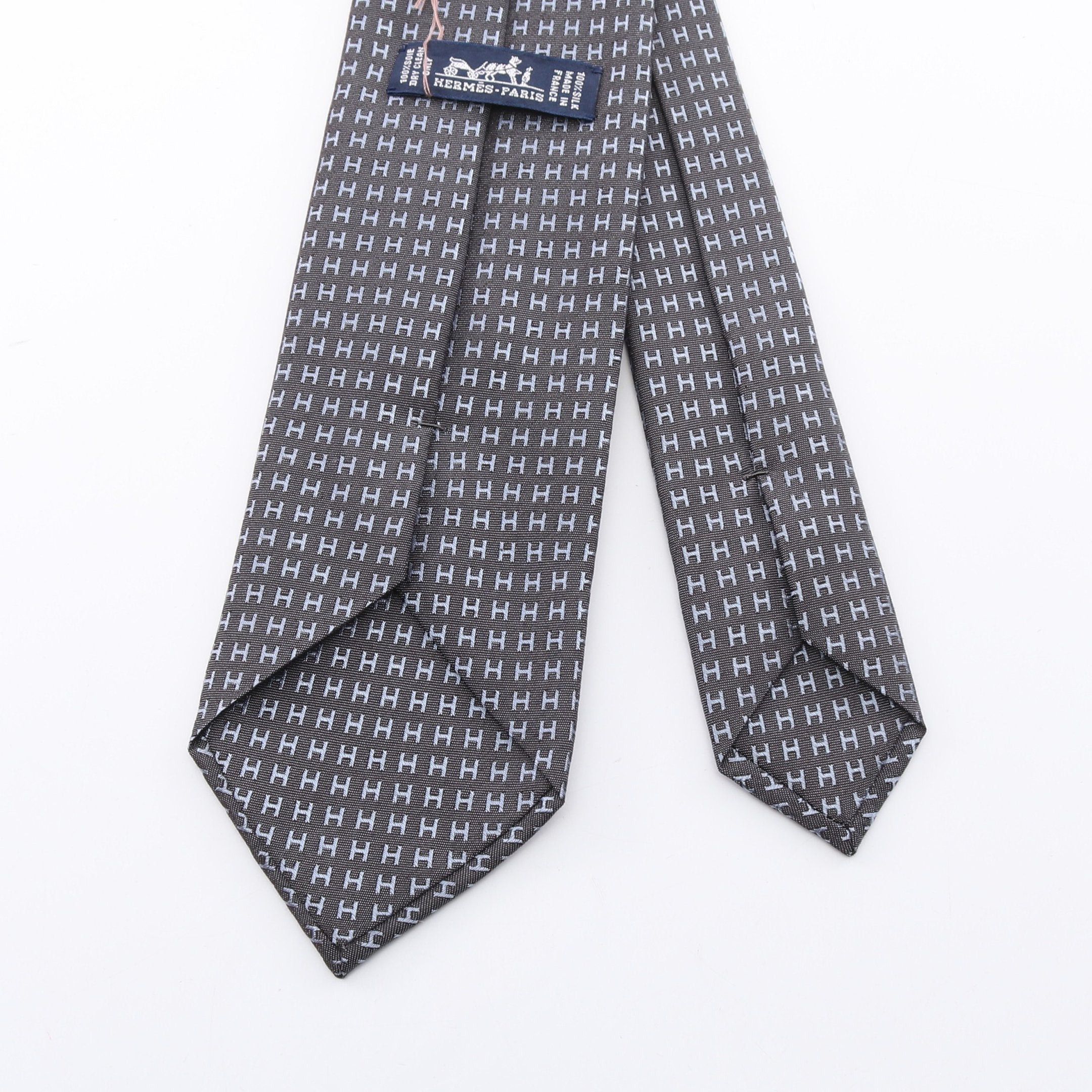 Hermes Hermes H Pattern Tie Silk Dark Gray Light Blue Size ONE SIZE - 3 Thumbnail