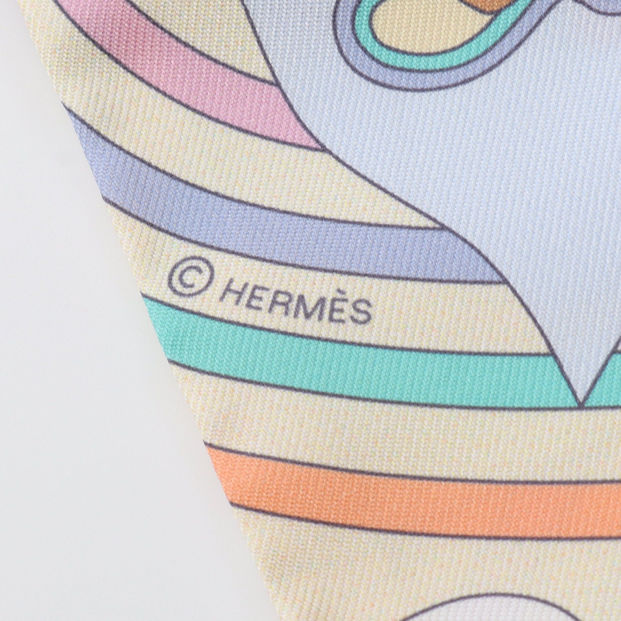 Hermes Hermes Twilly Carres Volants Ribbon Scarf Silk Light Blue Multicolor Size ONE SIZE - 2 Thumbnail