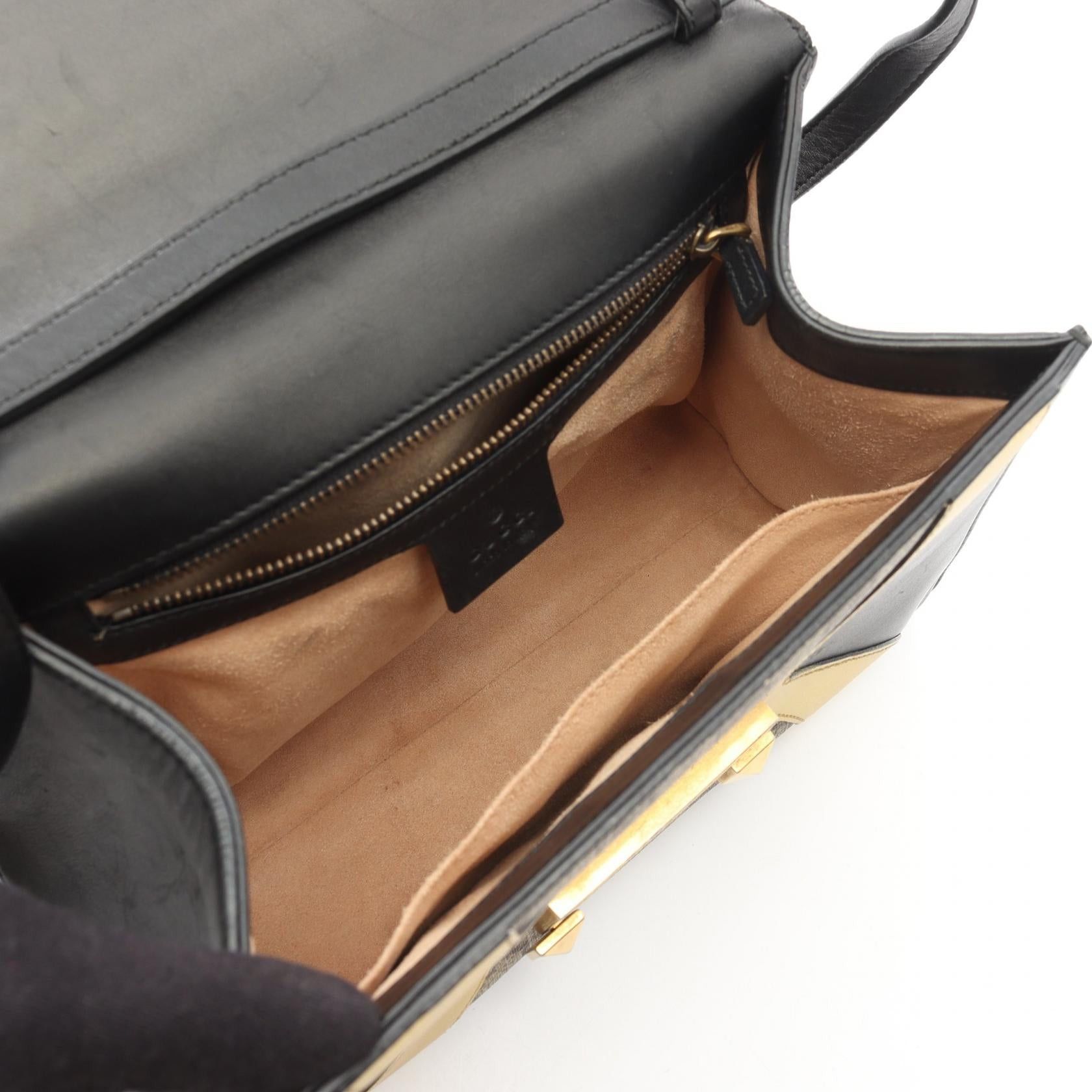 Gucci Gucci Ojiride Gg Supreme Handbag Leather Beige Black Gold Size ONE SIZE - 3 Thumbnail