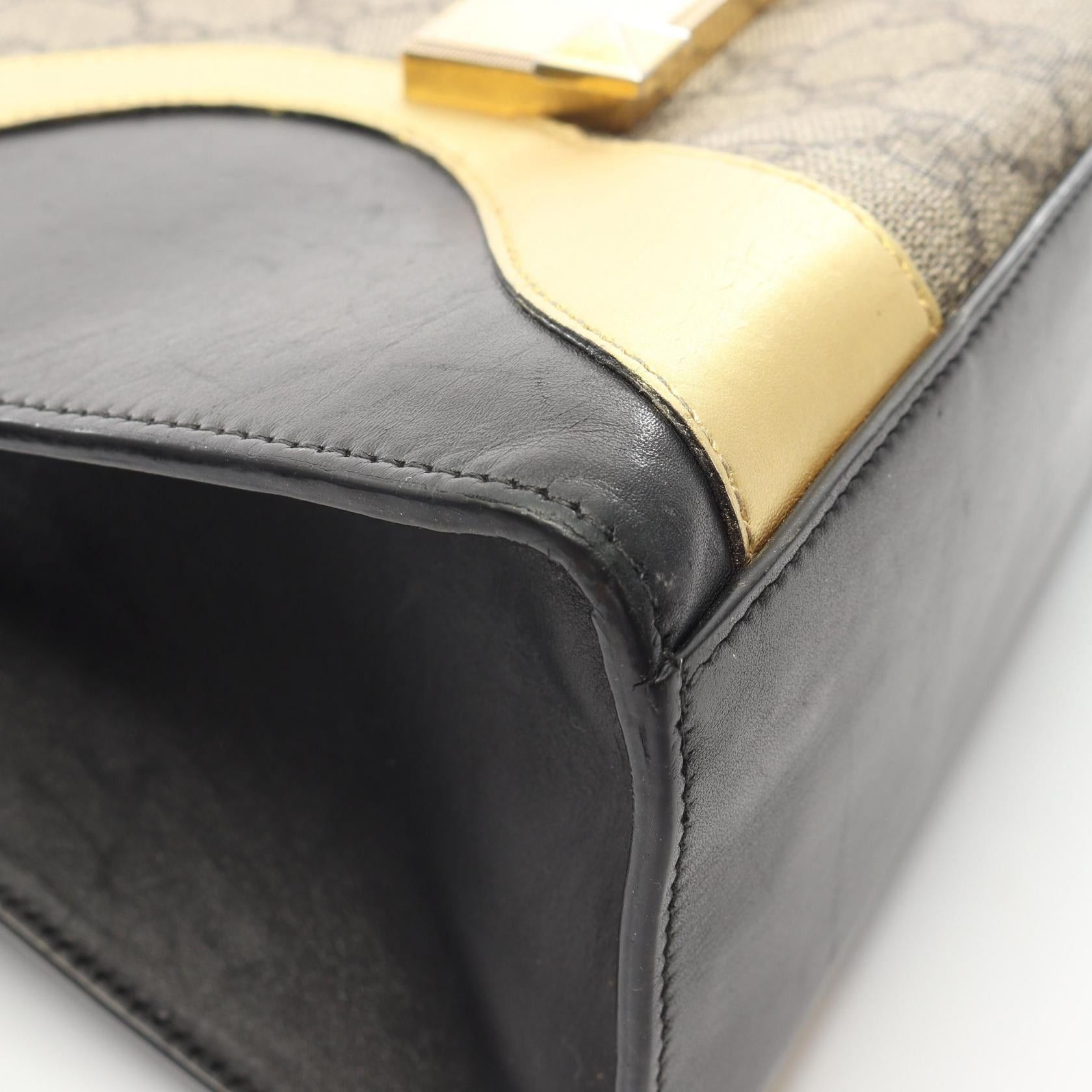 Gucci Gucci Ojiride Gg Supreme Handbag Leather Beige Black Gold Size ONE SIZE - 14 Thumbnail