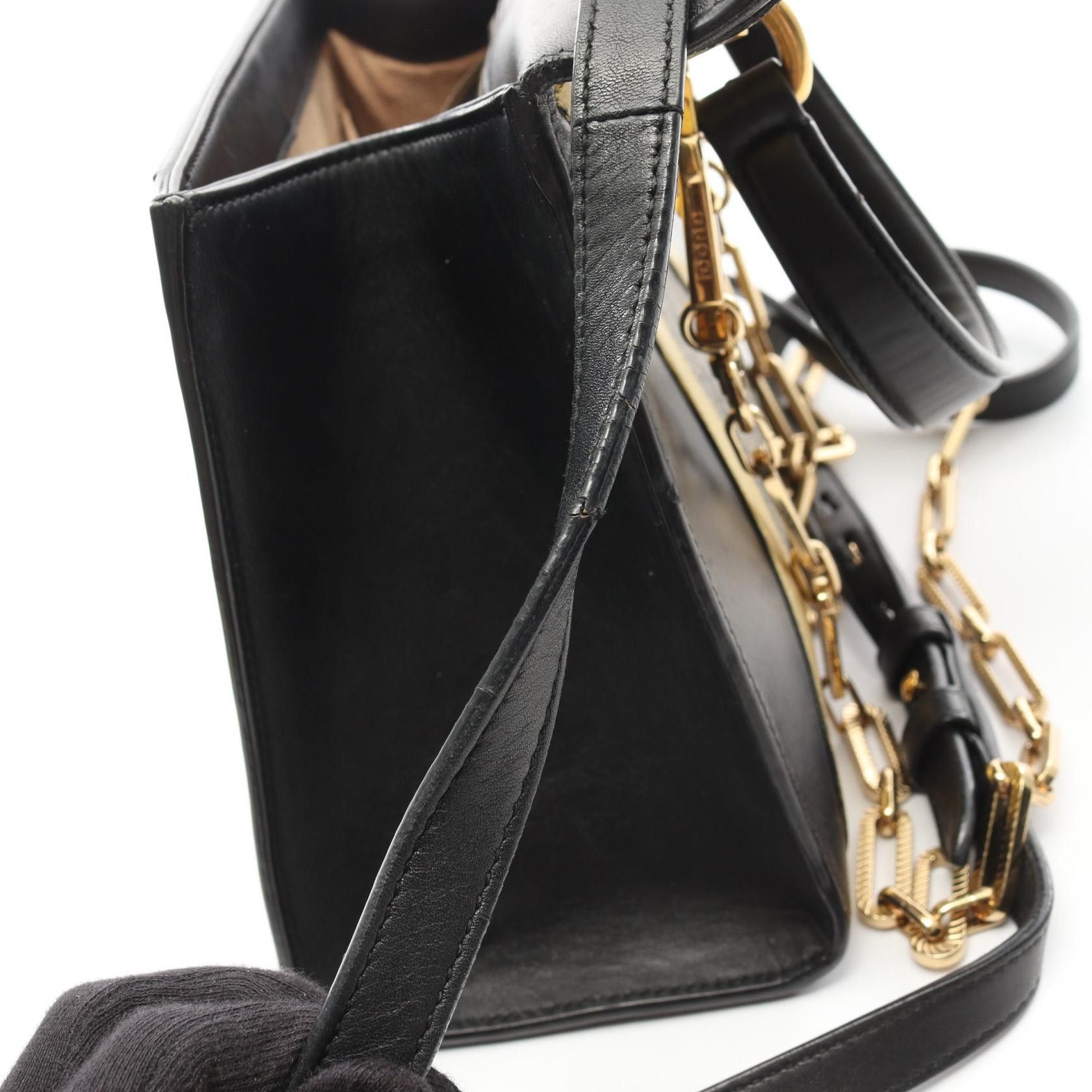 Gucci Gucci Ojiride Gg Supreme Handbag Leather Beige Black Gold Size ONE SIZE - 11 Thumbnail