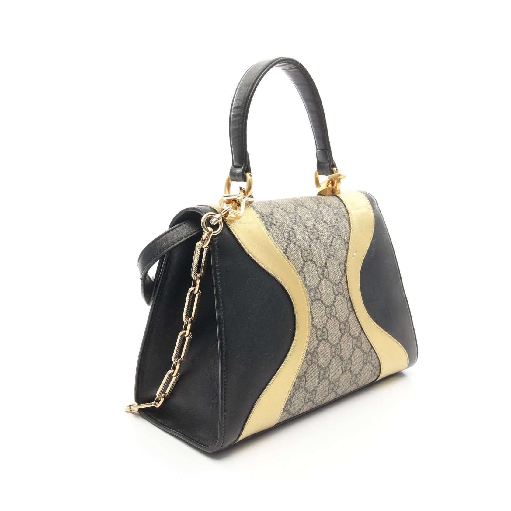 Gucci Gucci Ojiride Gg Supreme Handbag Leather Beige Black Gold Size ONE SIZE - 2 Thumbnail