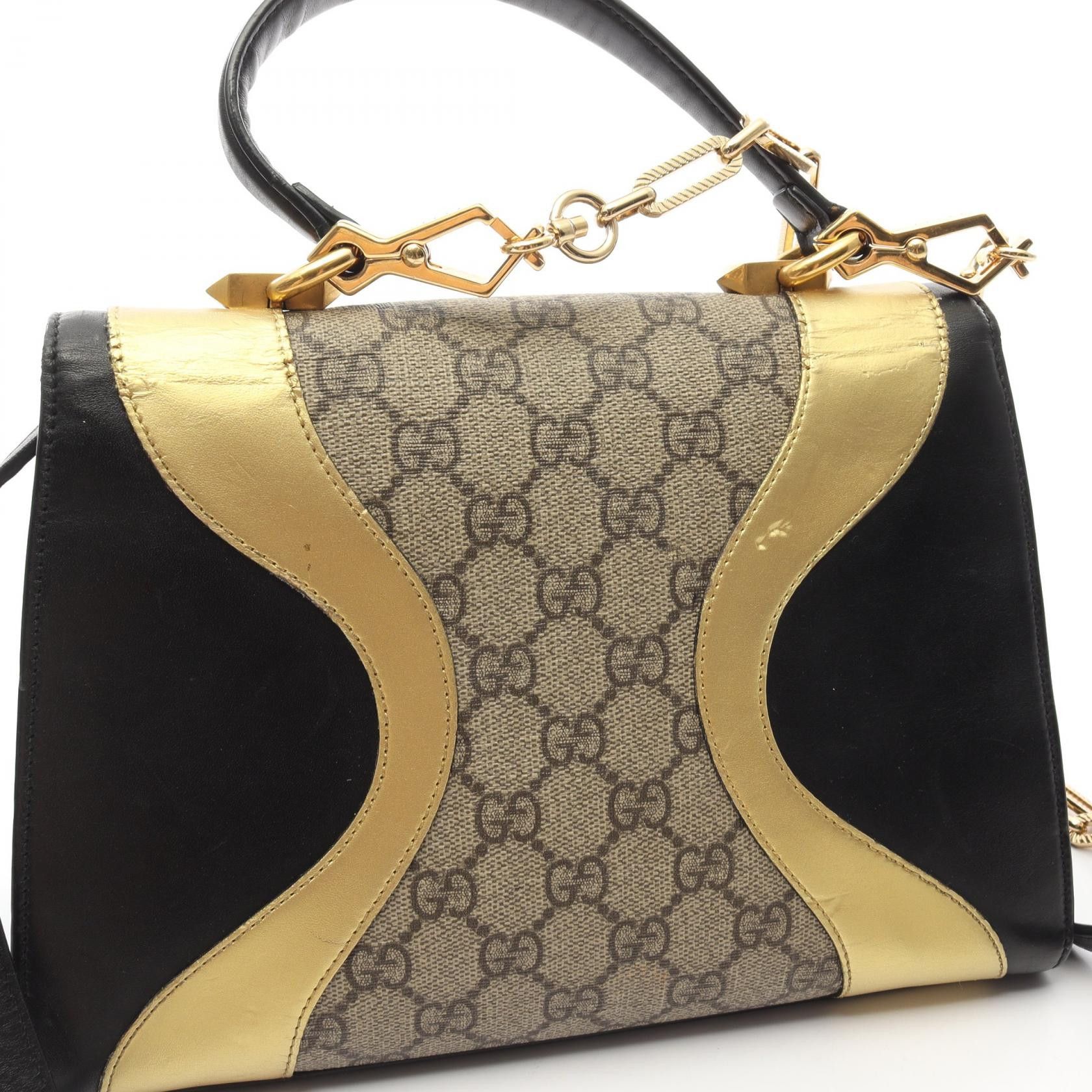 Gucci Gucci Ojiride Gg Supreme Handbag Leather Beige Black Gold Size ONE SIZE - 13 Thumbnail