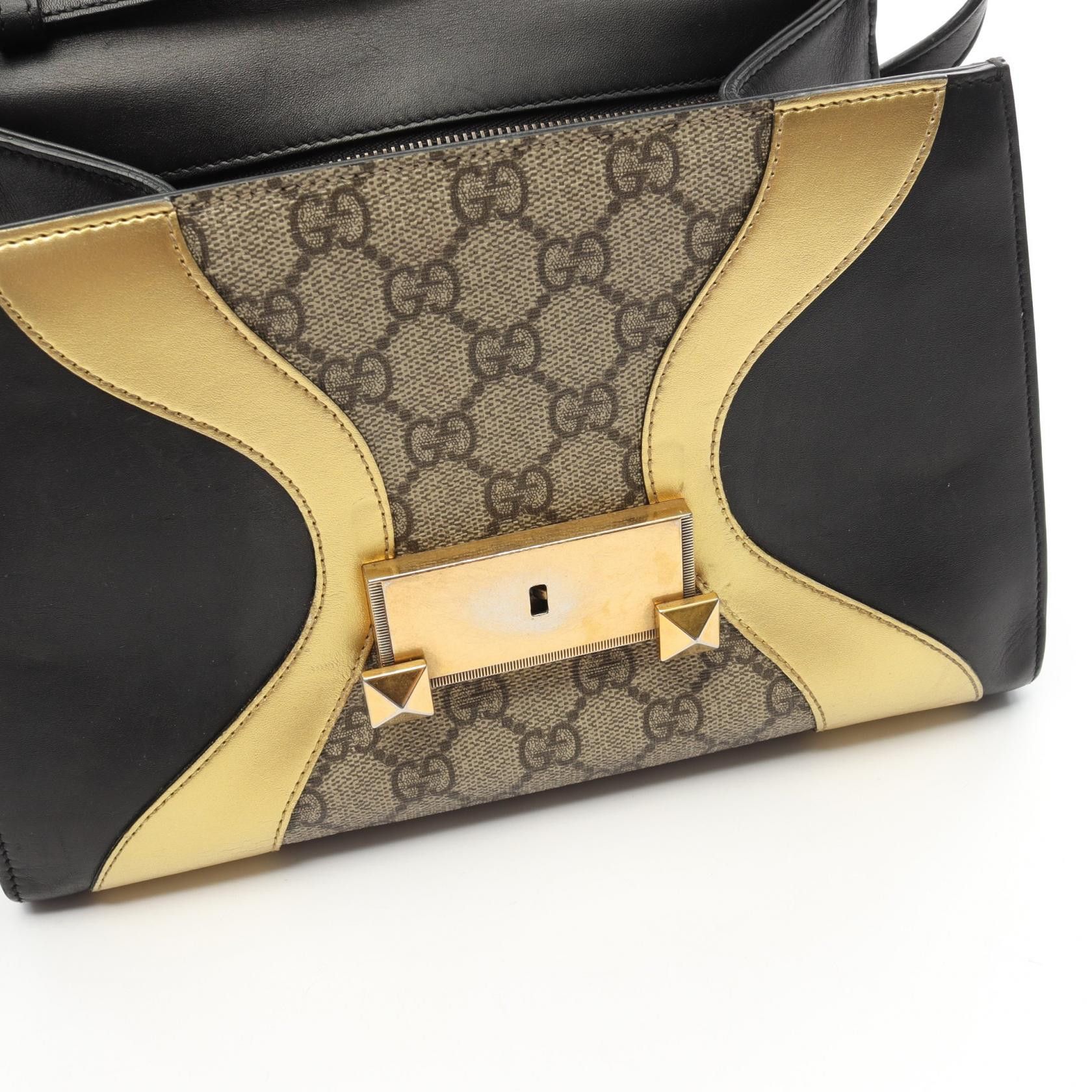 Gucci Gucci Ojiride Gg Supreme Handbag Leather Beige Black Gold Size ONE SIZE - 6 Thumbnail
