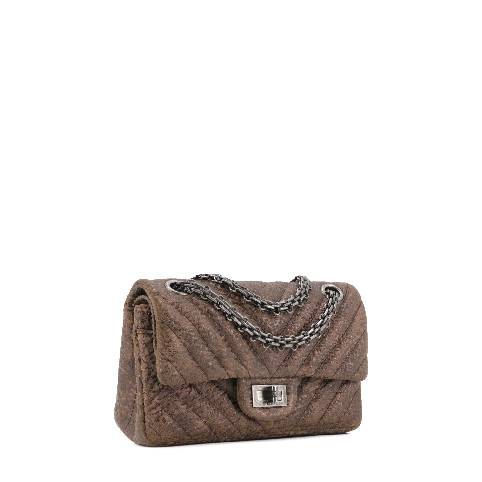 Chanel CHANEL - Chanel 2.55 shoulder bag in brown chevron and nubuck leather Size ONE SIZE - 2 Thumbnail