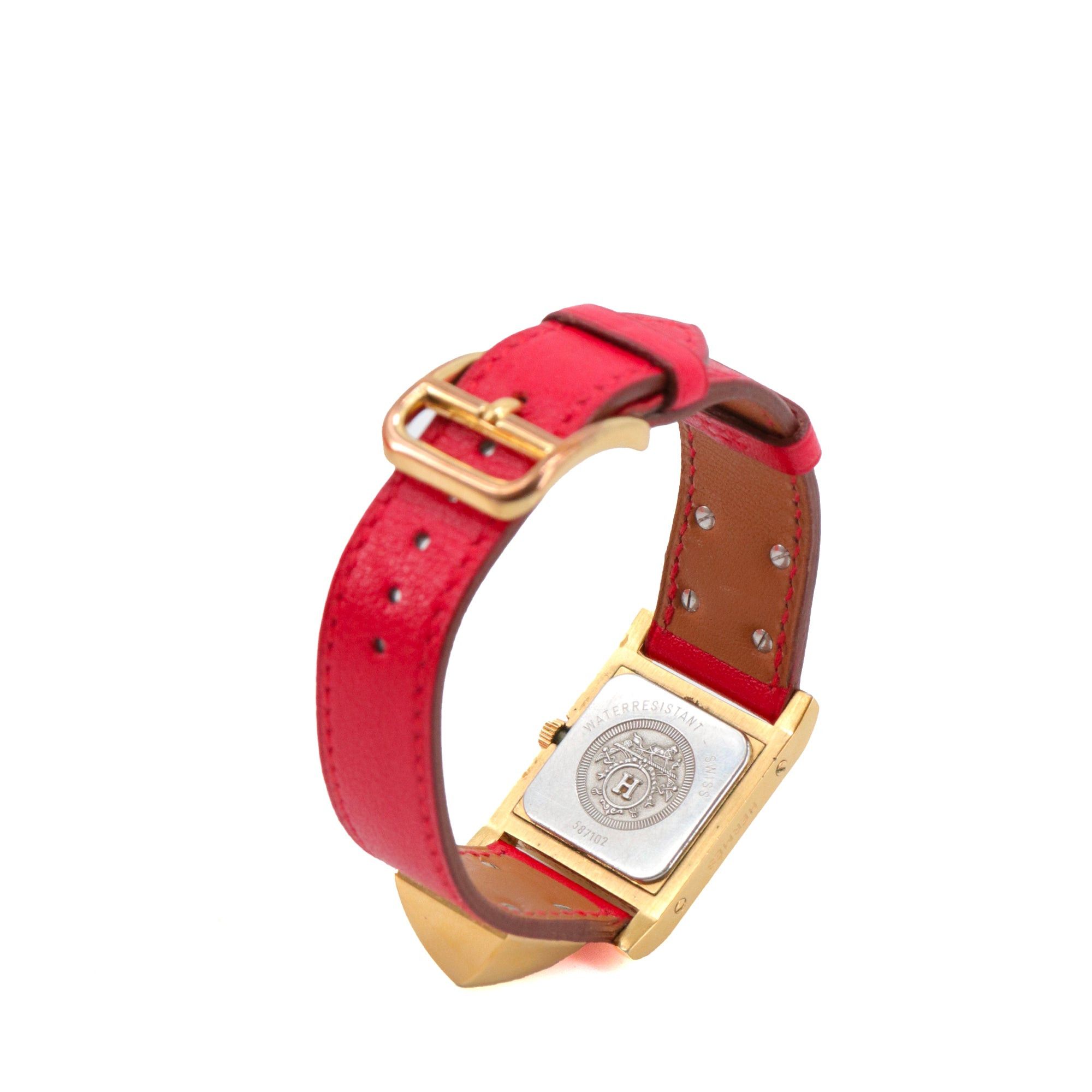 Hermes HERMÈS - Médor PM Hermès watch in red leather Size ONE SIZE - 5 Thumbnail