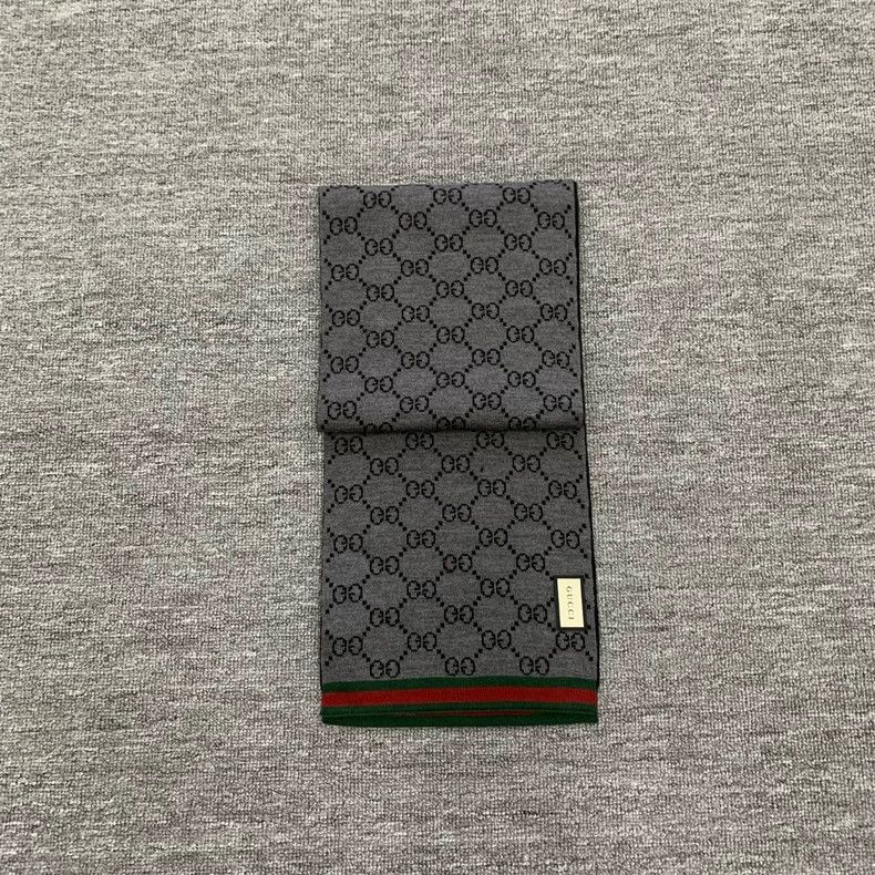Gucci Gucci Gray Double G Logo Wool Scarf Size ONE SIZE - 7 Thumbnail